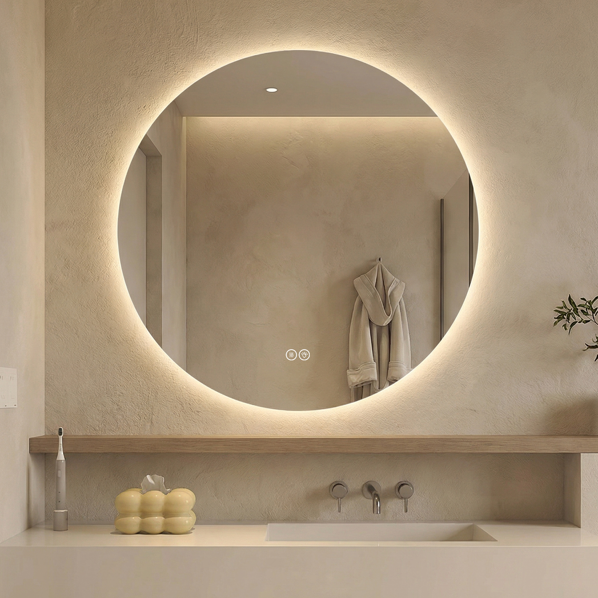 Round LED Bathroom Mirror 70 Cm, Backlit, Anti-fog, 3 Light Colours, Infinitely Dimmable, Memory Function, Touch Switch, 5 Mm Copper-free HD Silver Mi