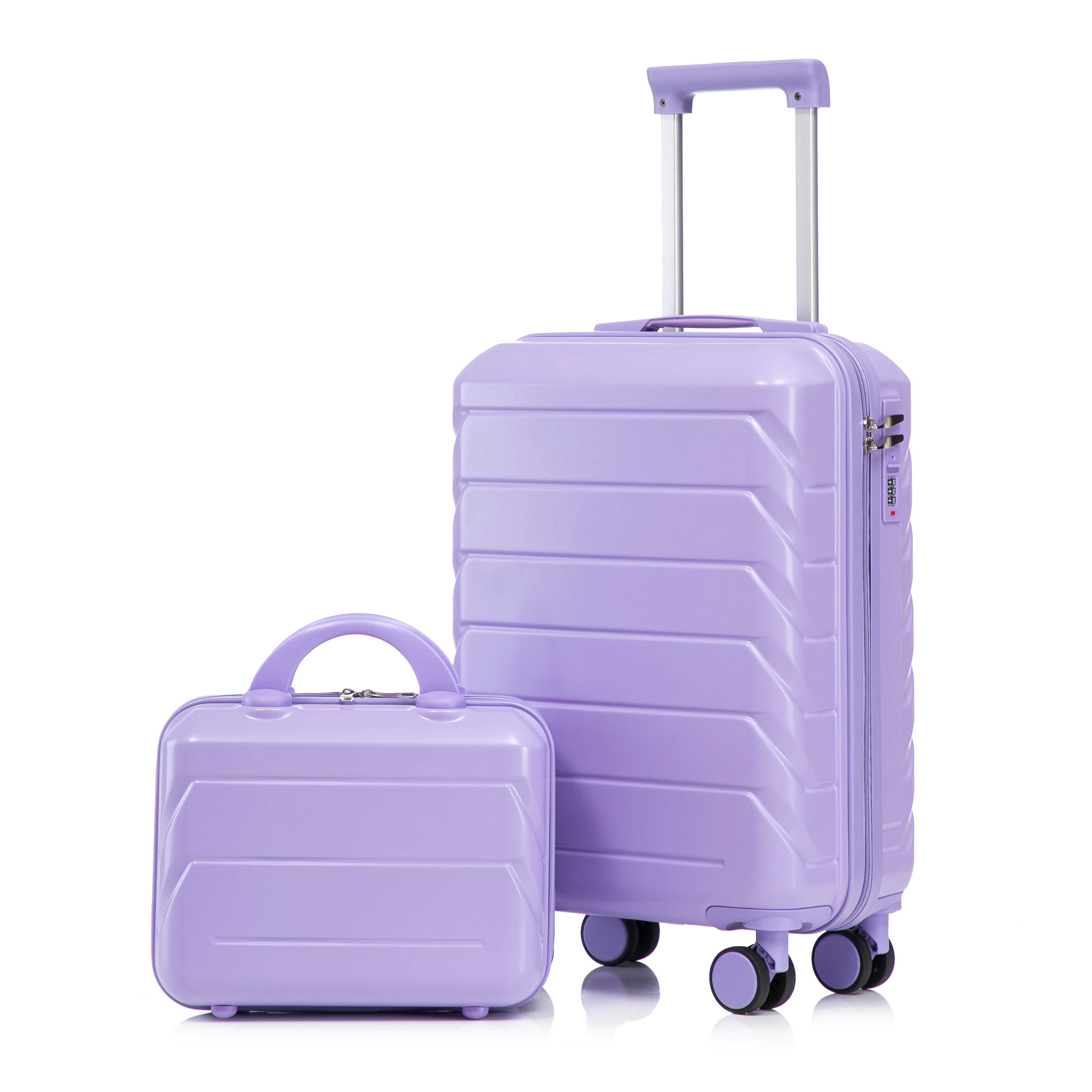 14in 19in 2-Piece ABS Spinner Case Set With Combination Lock & 14in Cosmetic Bag  Blue  Purple