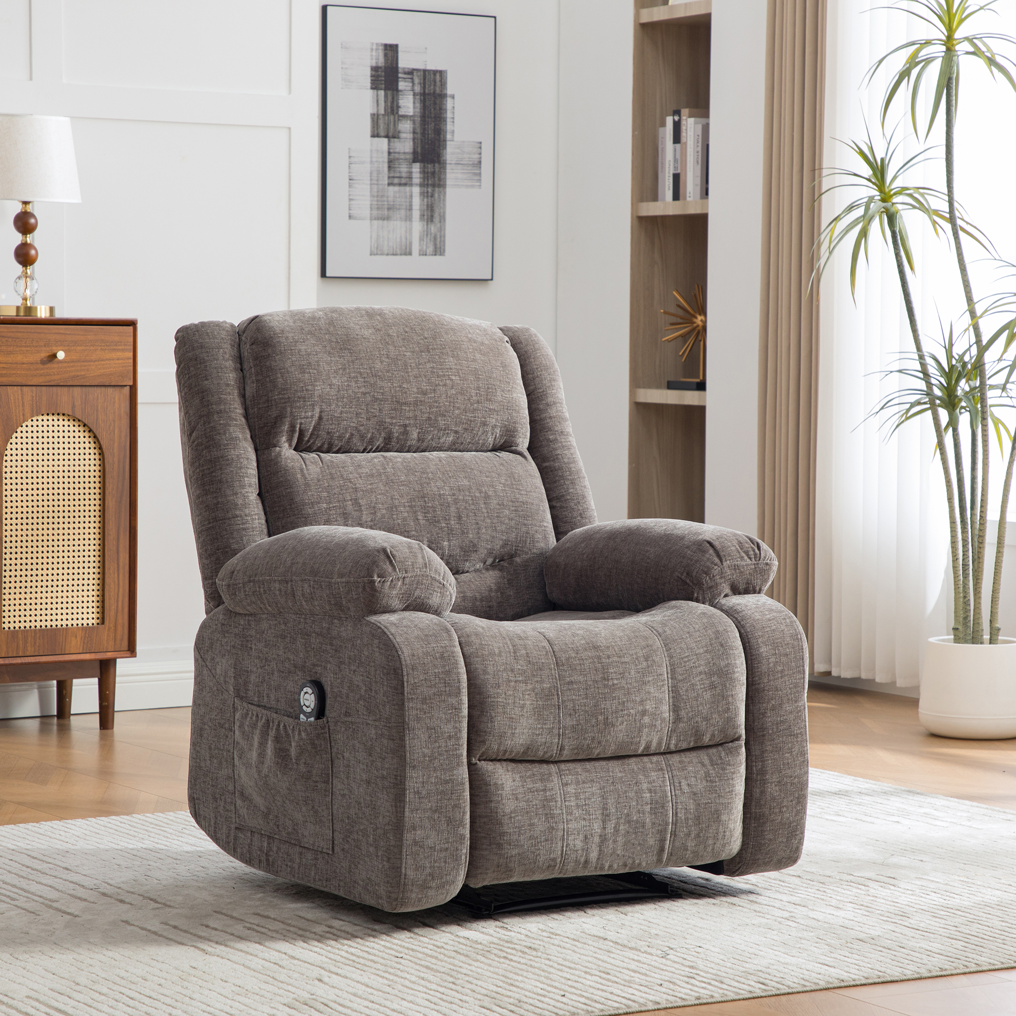 Multifunctional Electric Recliner With Electric Massage And Heat Function, Manually Adjustable Backrest And Footrest, And Side Storage Pockets.Gray