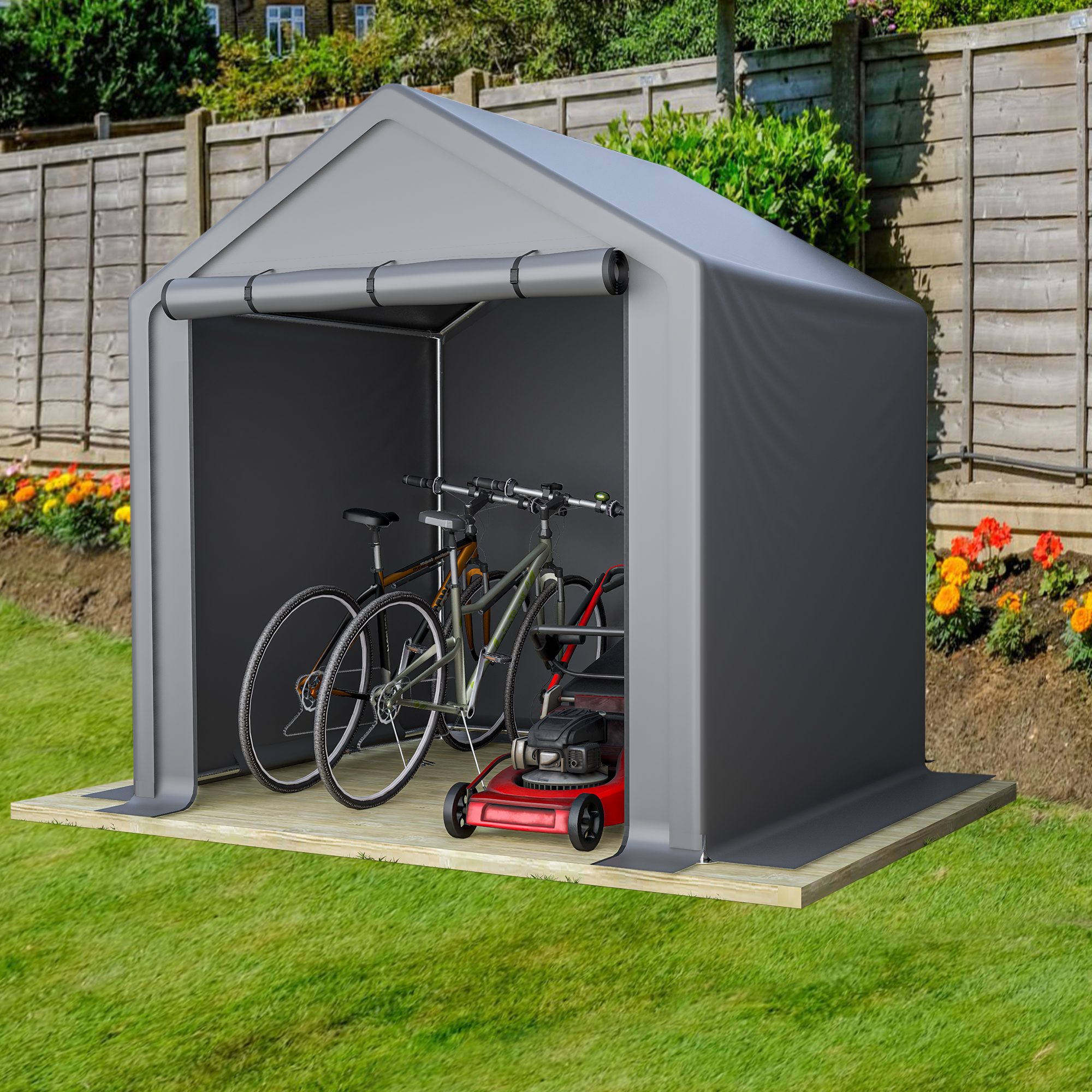 Garden Shed 190x170x200cm, Bicycle Garage, Tool Shed, Garage Tent, Garden Shed Storage Tent Bicycle Shed Tool Tent Storage Garage, Dark Grey 3