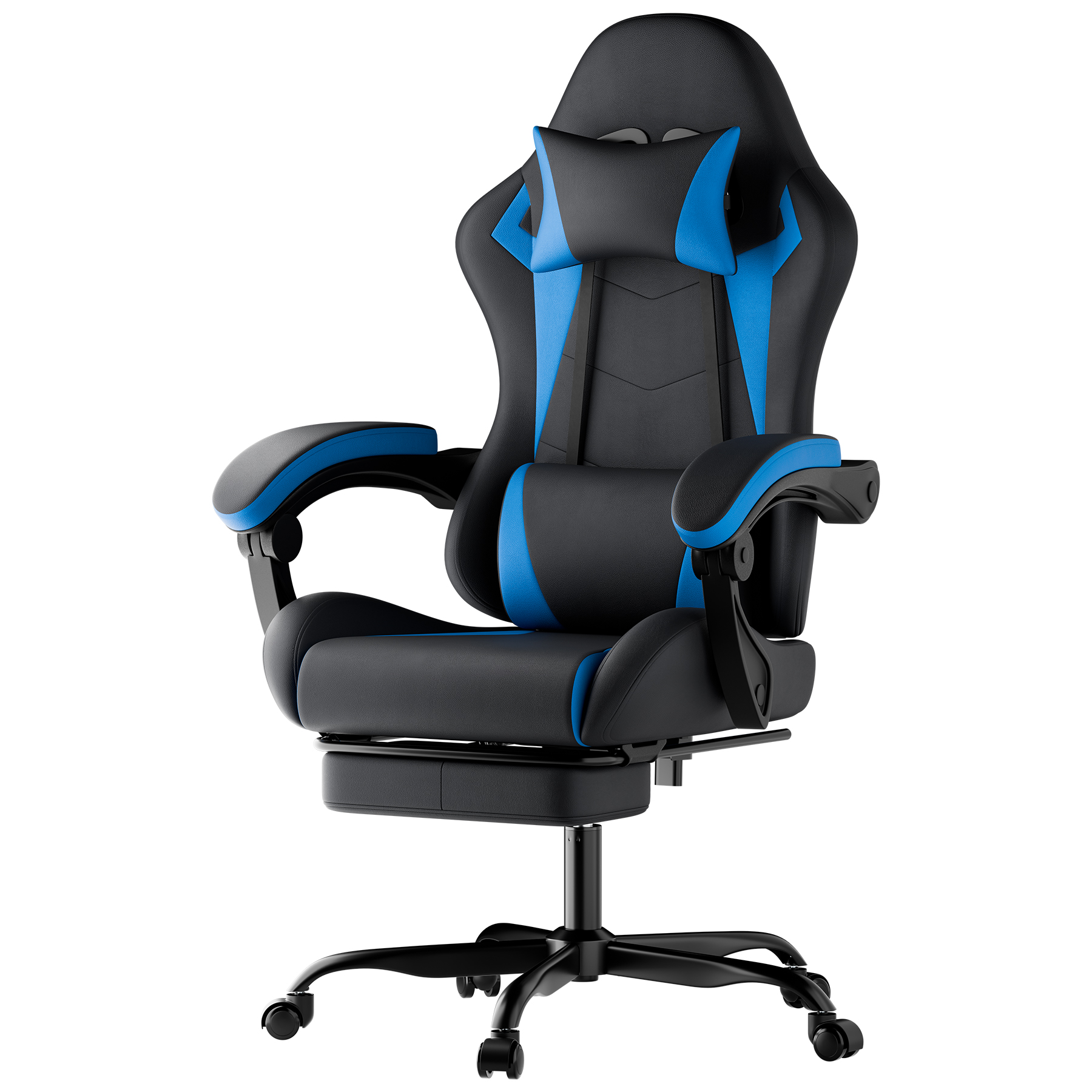 Gaming Chair Ergonomic Gaming Chair With Lumbar Cushion And Headrest, Gamer Chair Height Adjustable, Pc Chair For Adults Girl Boy,Black Blue 3