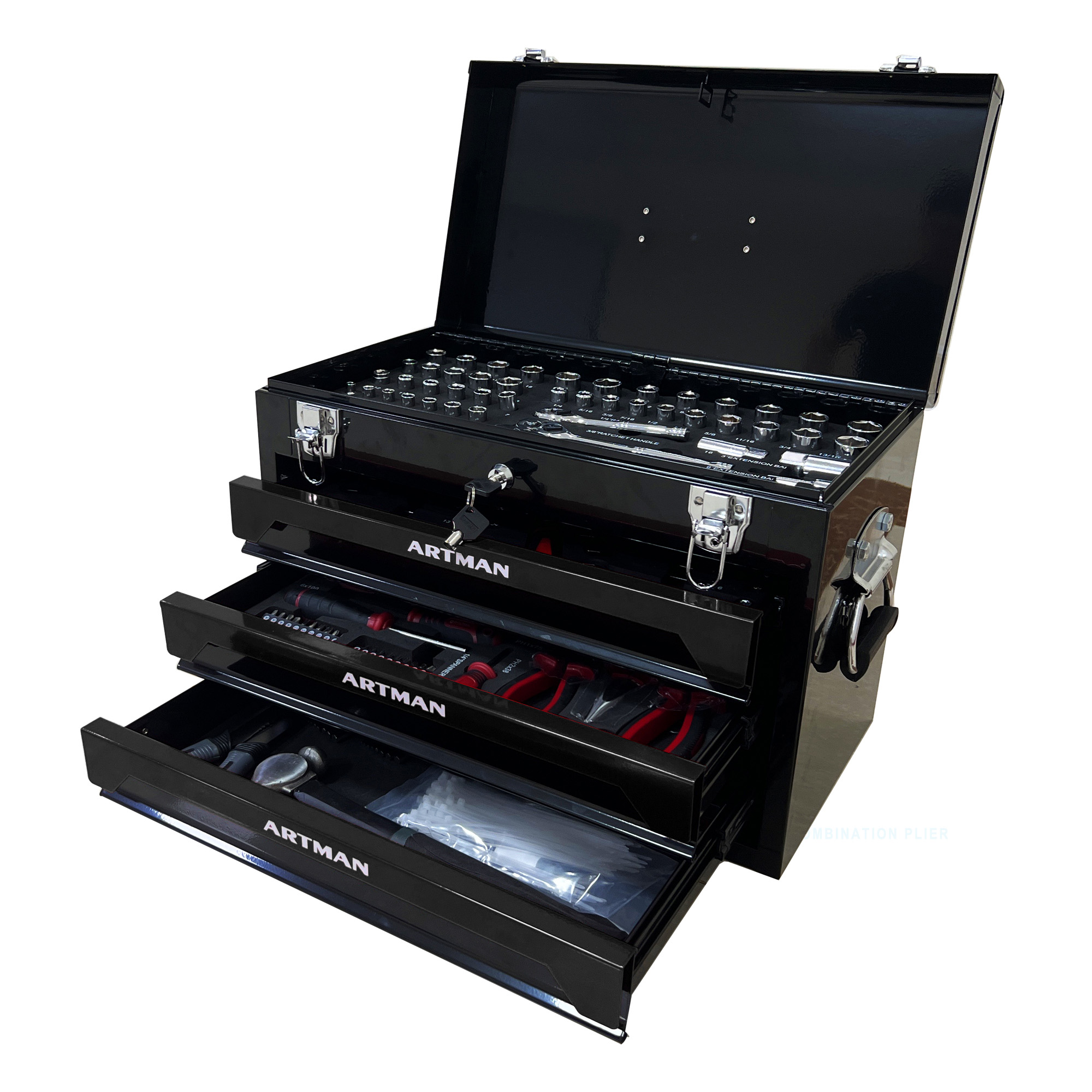 20in Portable Three-layer Clay Box, Four-tier Tools, Metal Latches, Top Cargo Space And Other Accessories. They Are Suitable For Garages, Apartments Or Work Tables.