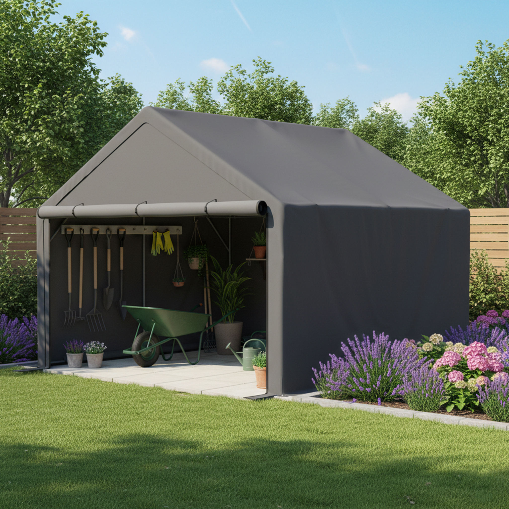 Complete Solution For Outdoor Storage Dark Grey Bicycle Shed Tent With Tool And Garden Tool Storage 305x296x233cm 3
