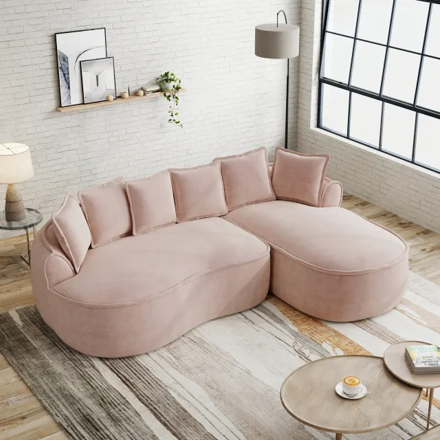 Modulares Lounge-Sofa Chenille L-Form – Tiefsitzer Rosa