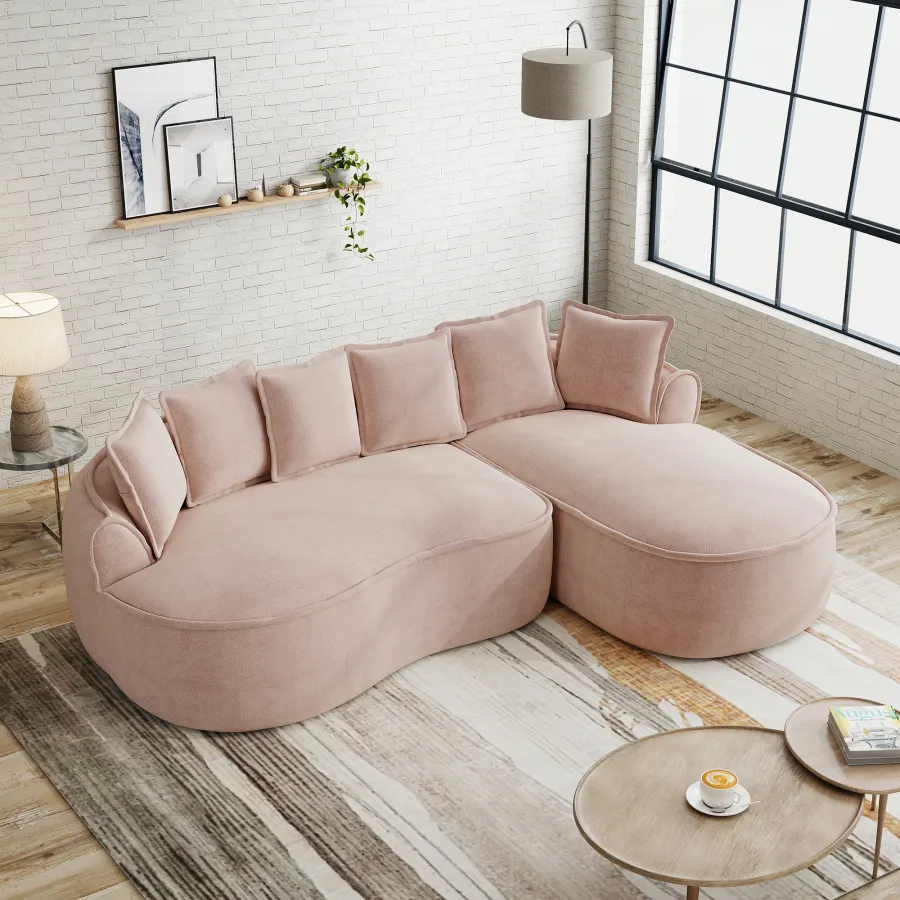 Modulares Lounge-Sofa Chenille L-Form – Tiefsitzer Rosa