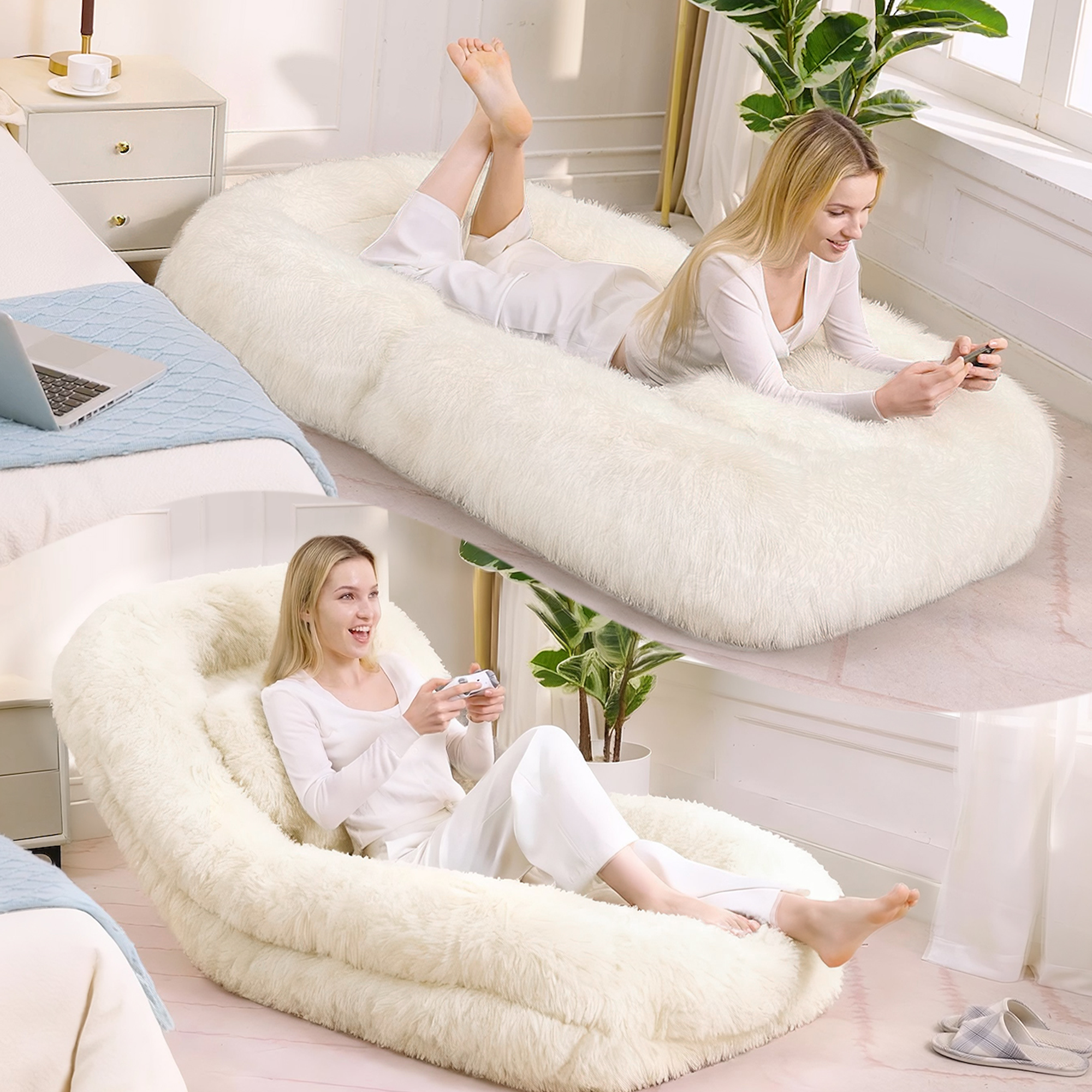 New Arrivals  Video Provided Human Dog Bed, Lazy Sofa, 5 Tier Adjustable, Gaming Chair On Floor, Living Room, Suitable For Gaming, Meditation, Relaxat