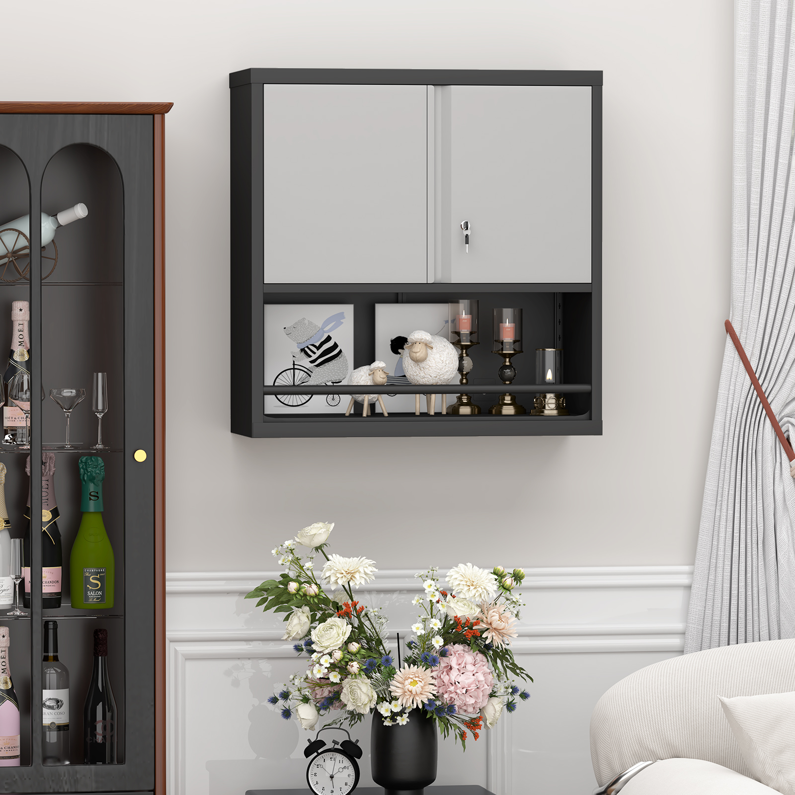 Tall Metal Storage Cabinet With 2 Doors & Adjustable Shelves, Steel Kitchen Pantry Cabinet Locker Organizer For Kitchen, Living Room, Dining Room, Home Office