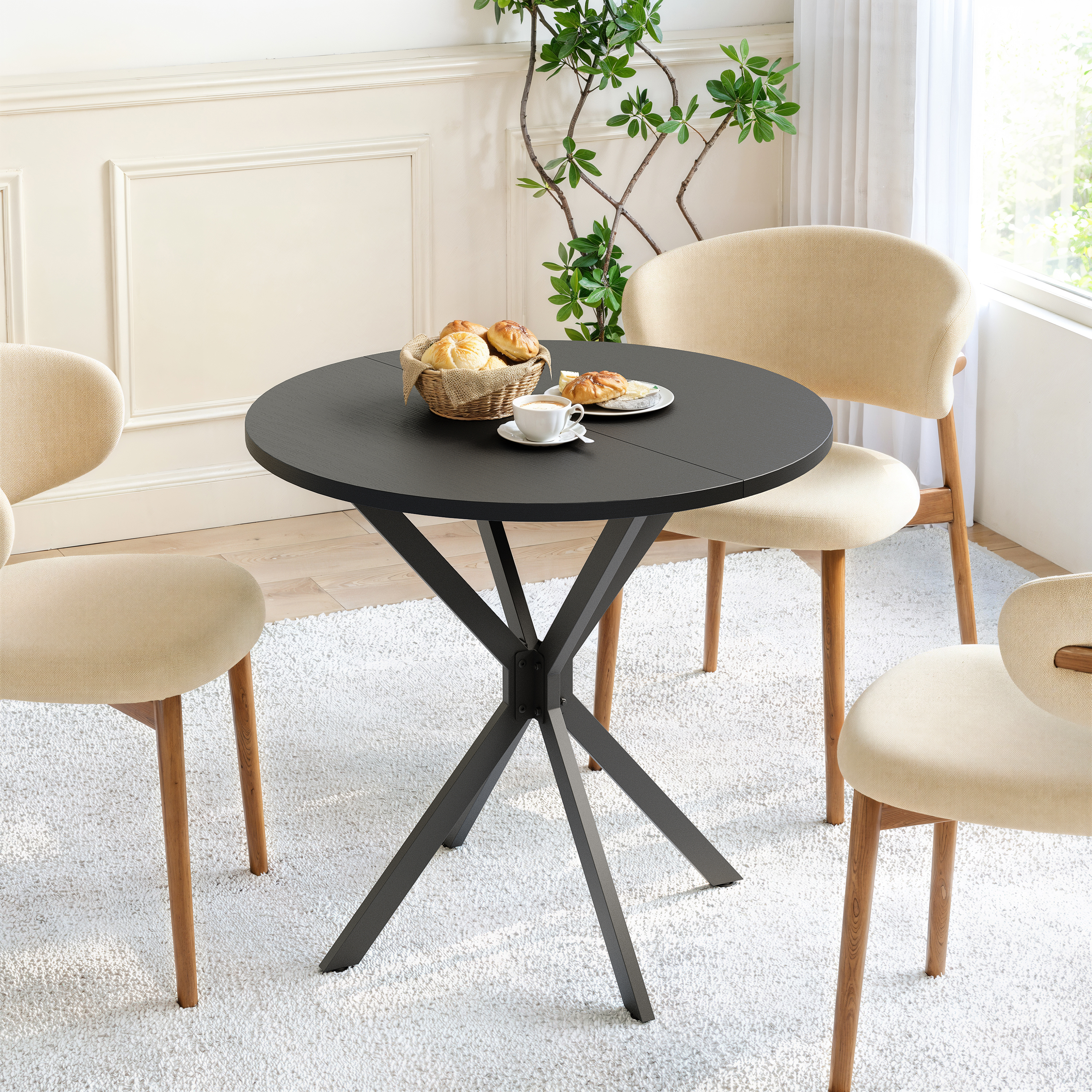 Round Table With Knock Knees, 80 Cm - Kitchen And Dining Table For Home Office, Balcony Or As A Coffee Table - Black 3