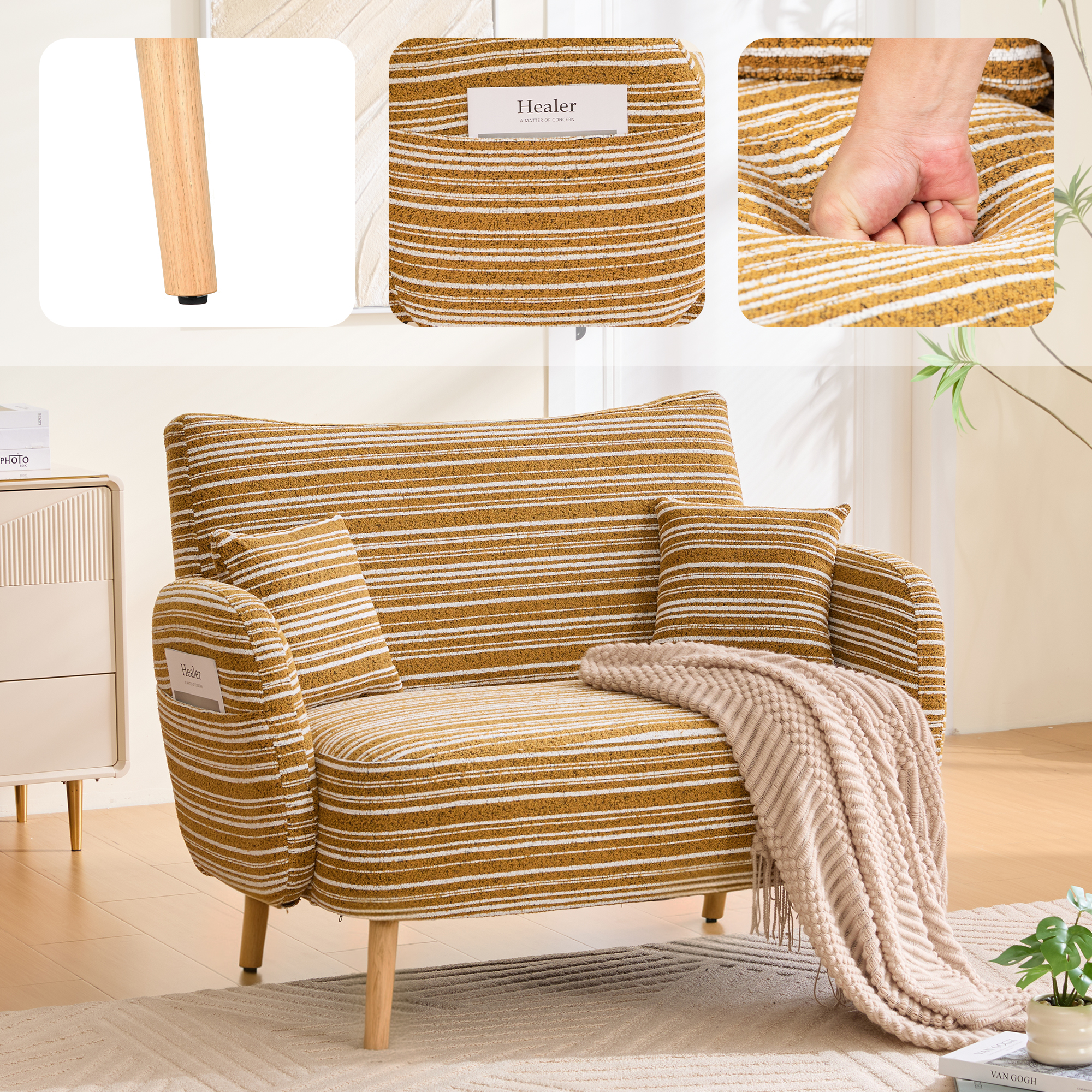 Modern Two-Seater Sofa In Style, With Super Comfortable Armrests, Armrest Cushion And Storage Bag, Deep Two-Seater Sofa, Comfortable Modern Sofa For B