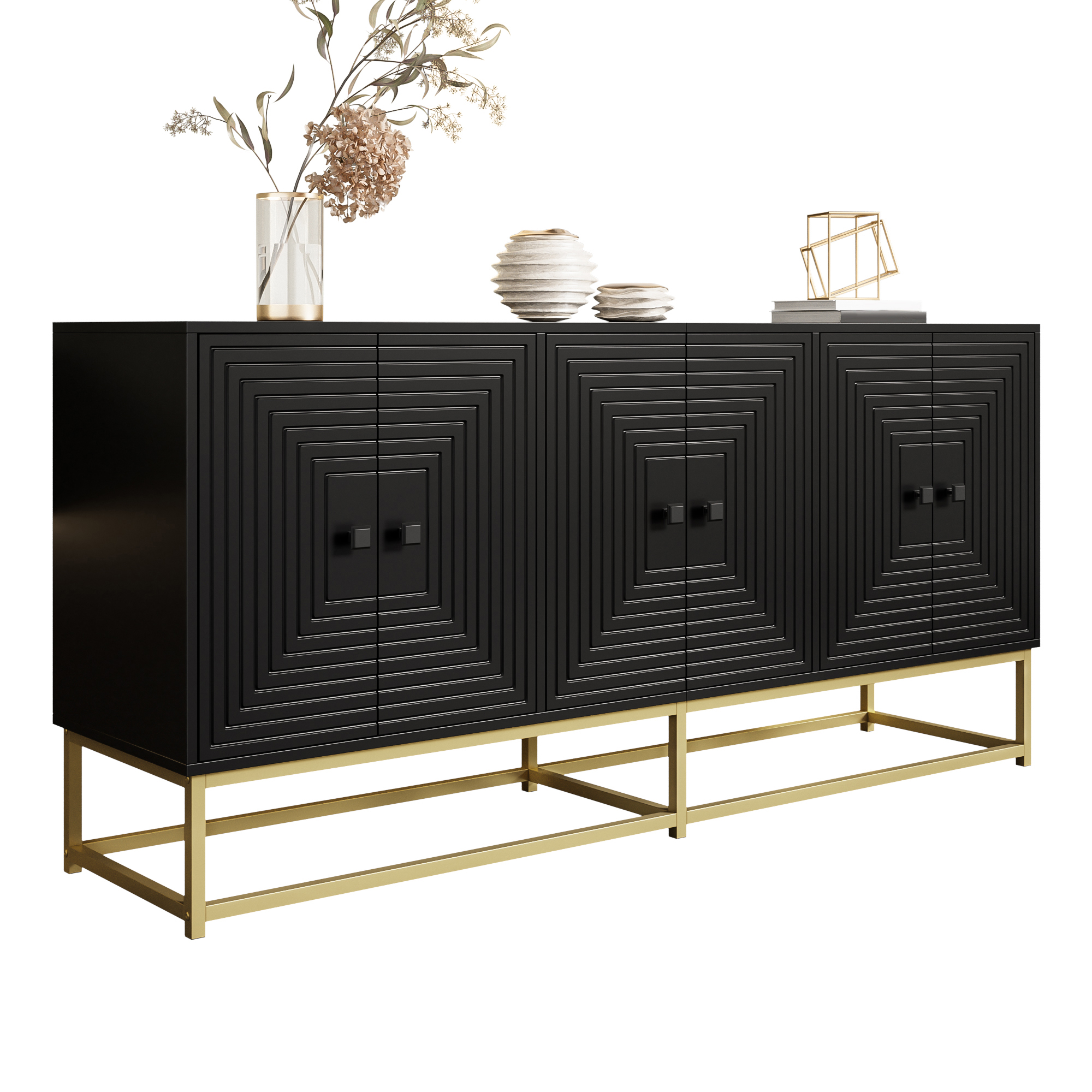 Modern Black Storage Cabinet With 3 Double Doors, Large Storage Space And Matt Surface   Stylish Sideboard Cabinet For Living Room, Dining Room & Office, Practical Organization In Everyday Life