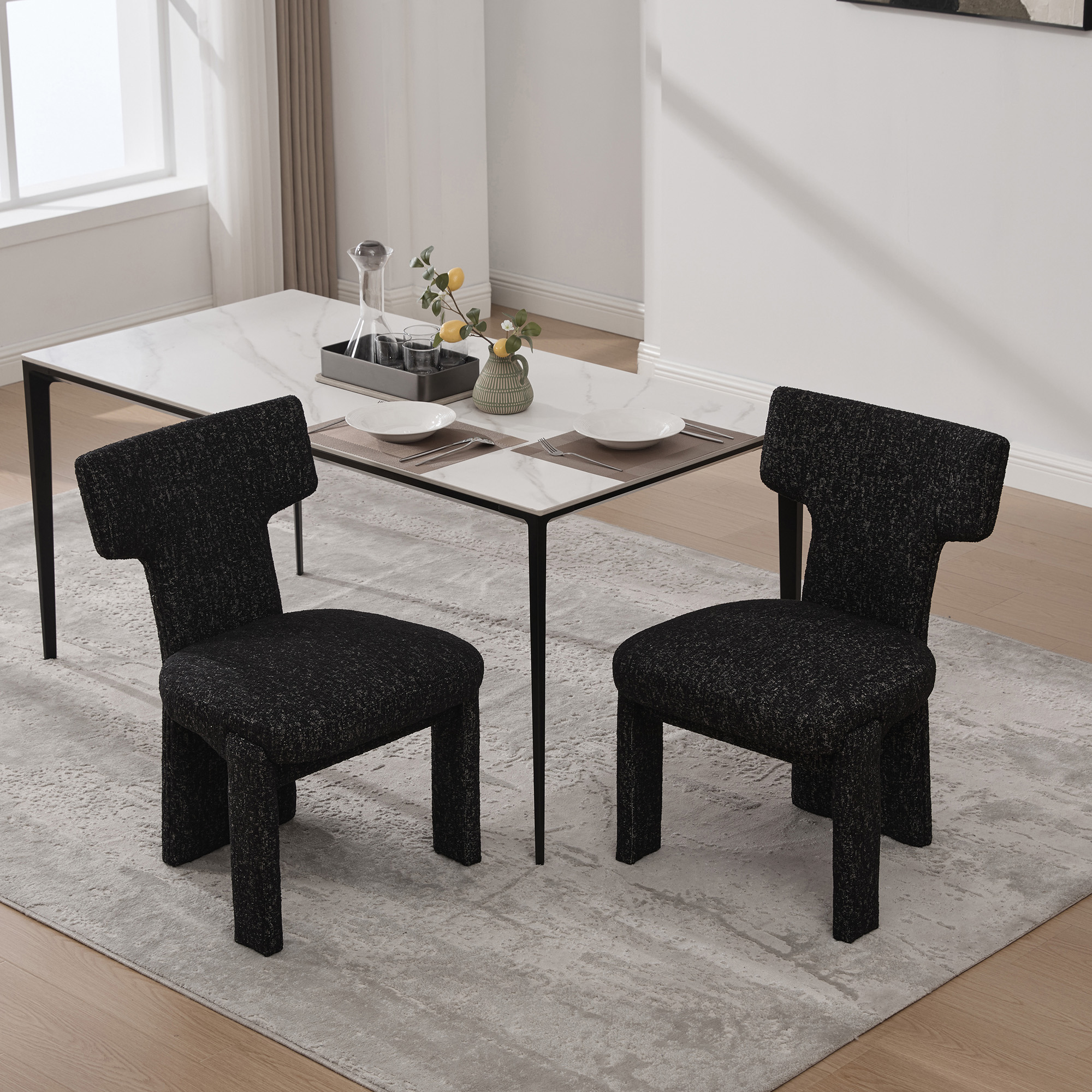 Ensemble de 2 fauteuils rembourrés modernes en chenille avec bois en caoutchouc