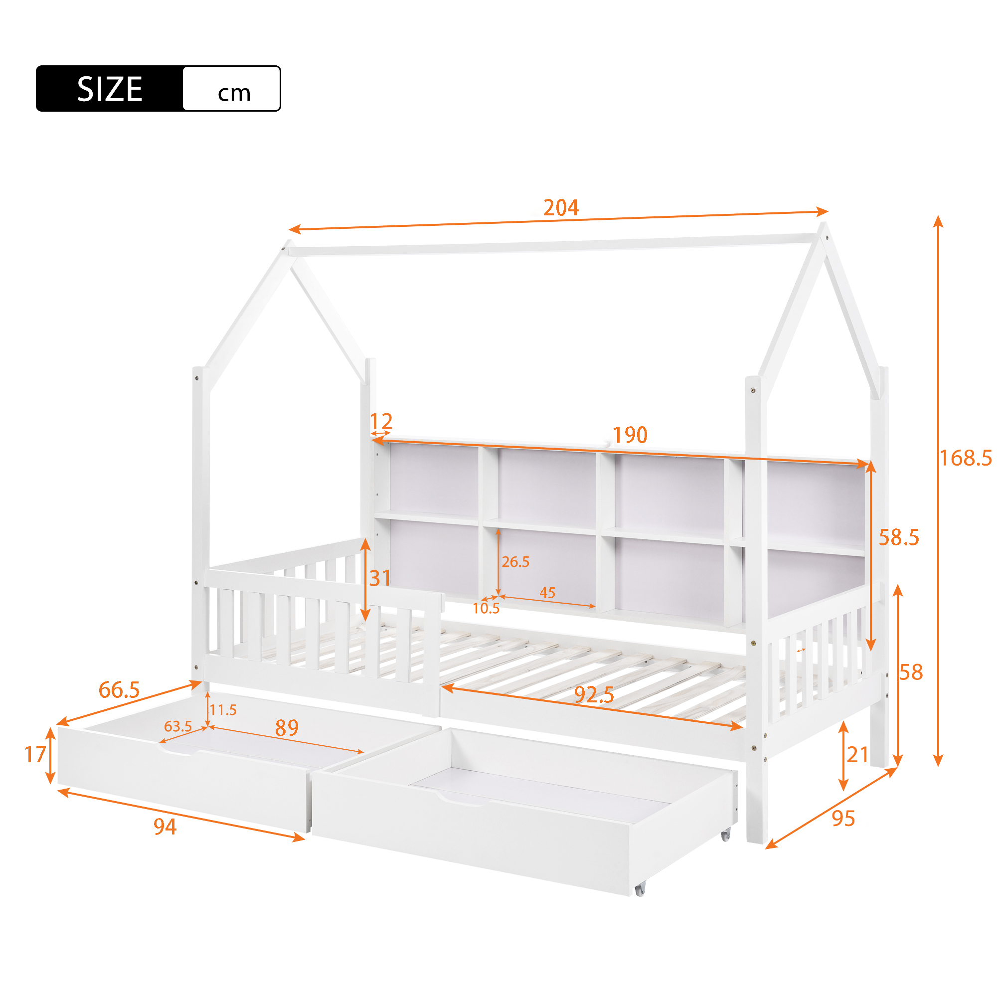 Lit maison berceau avec étagère multi-usages grille de rangement armoire étagère de – Image 5