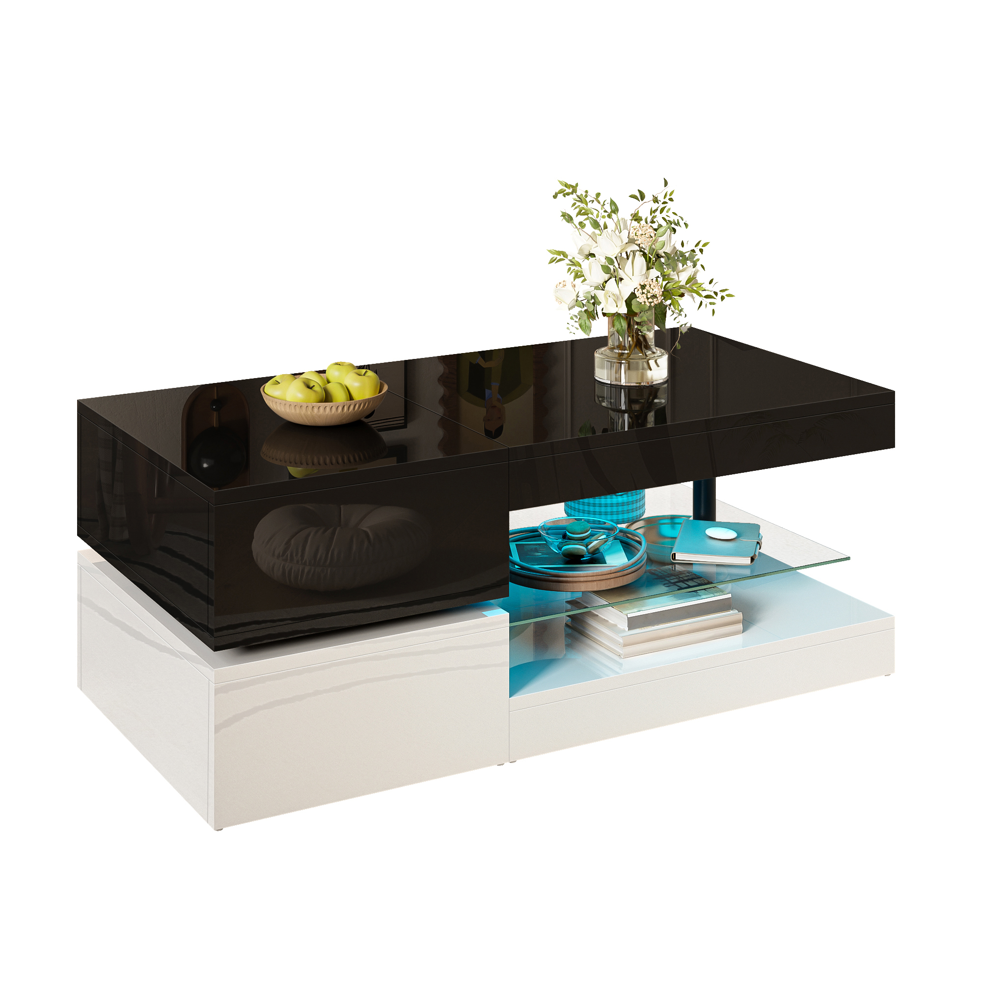 Table basse moderne avec éclairage ambiant LED, APPLICATION et Bluetooth