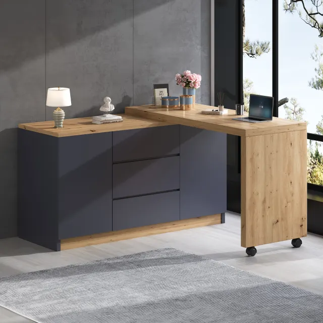 Schreibtisch mit Rollen und drehbarer Platte