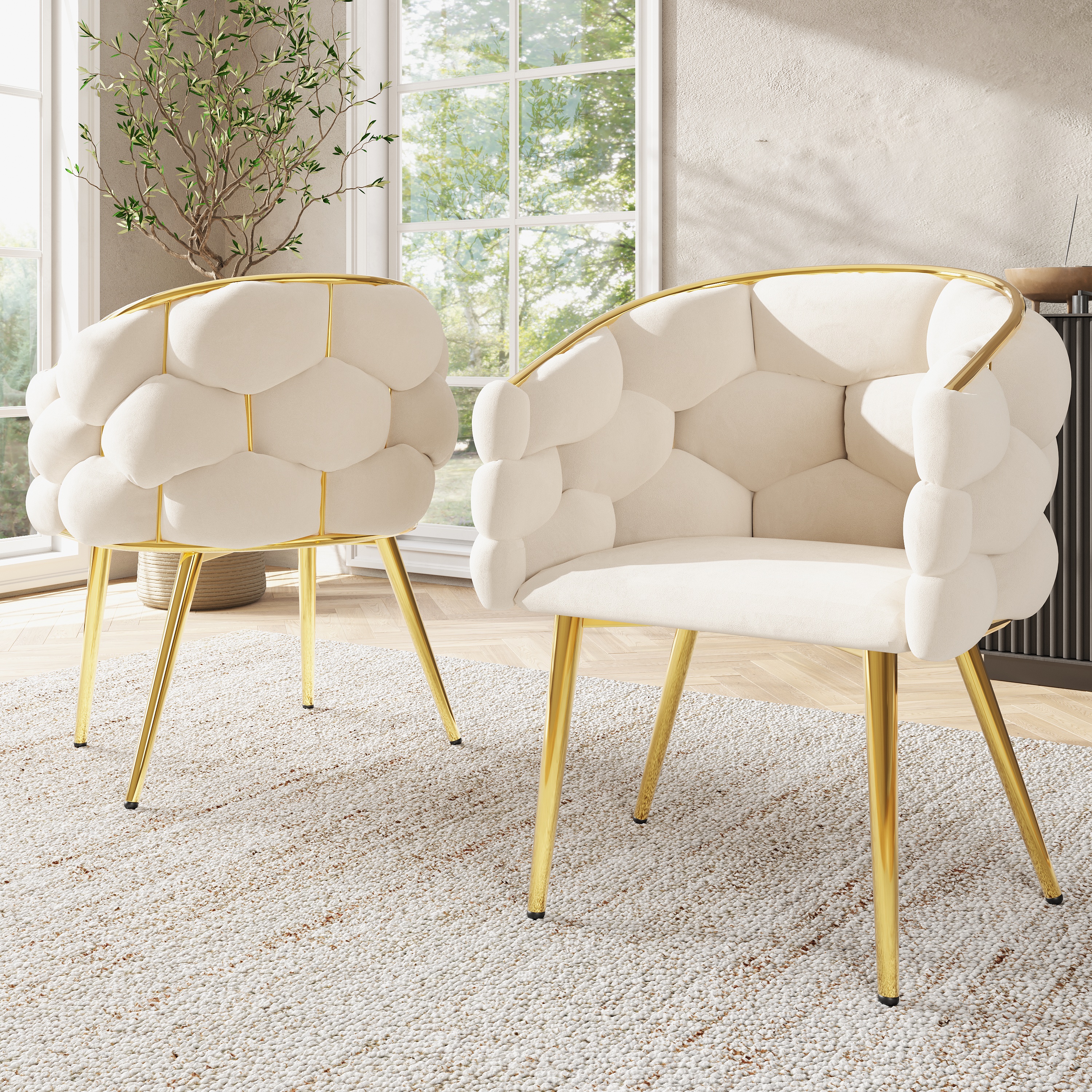 Luxury Velvet Chairs  2 Pieces , Living Room Chairs, Dining Chairs, Makeup Chairs, Modern Fashion Style Chairs, Gilded Iron Legs, Beige Chairs, Bubble Chairs, Ergonomic Chairs