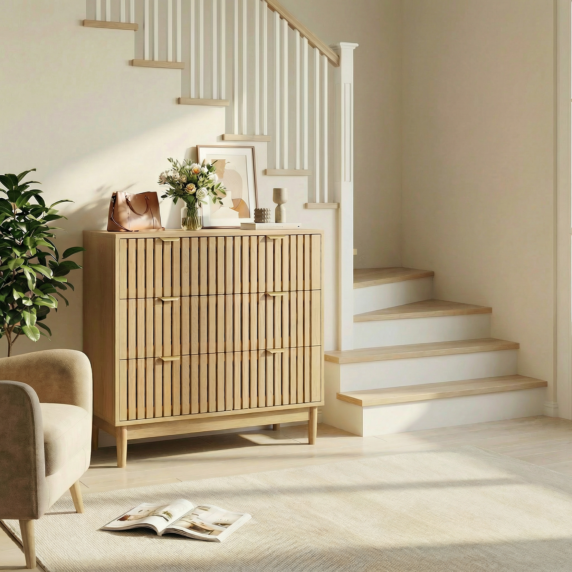 Modern Chest Of Drawers In Medieval Country Style With Three Drawers, Dressing Table Storage Cabinet, Wooden Cabinet, Suitable For Living Room, Bedroom, Hallway, Oak Color.