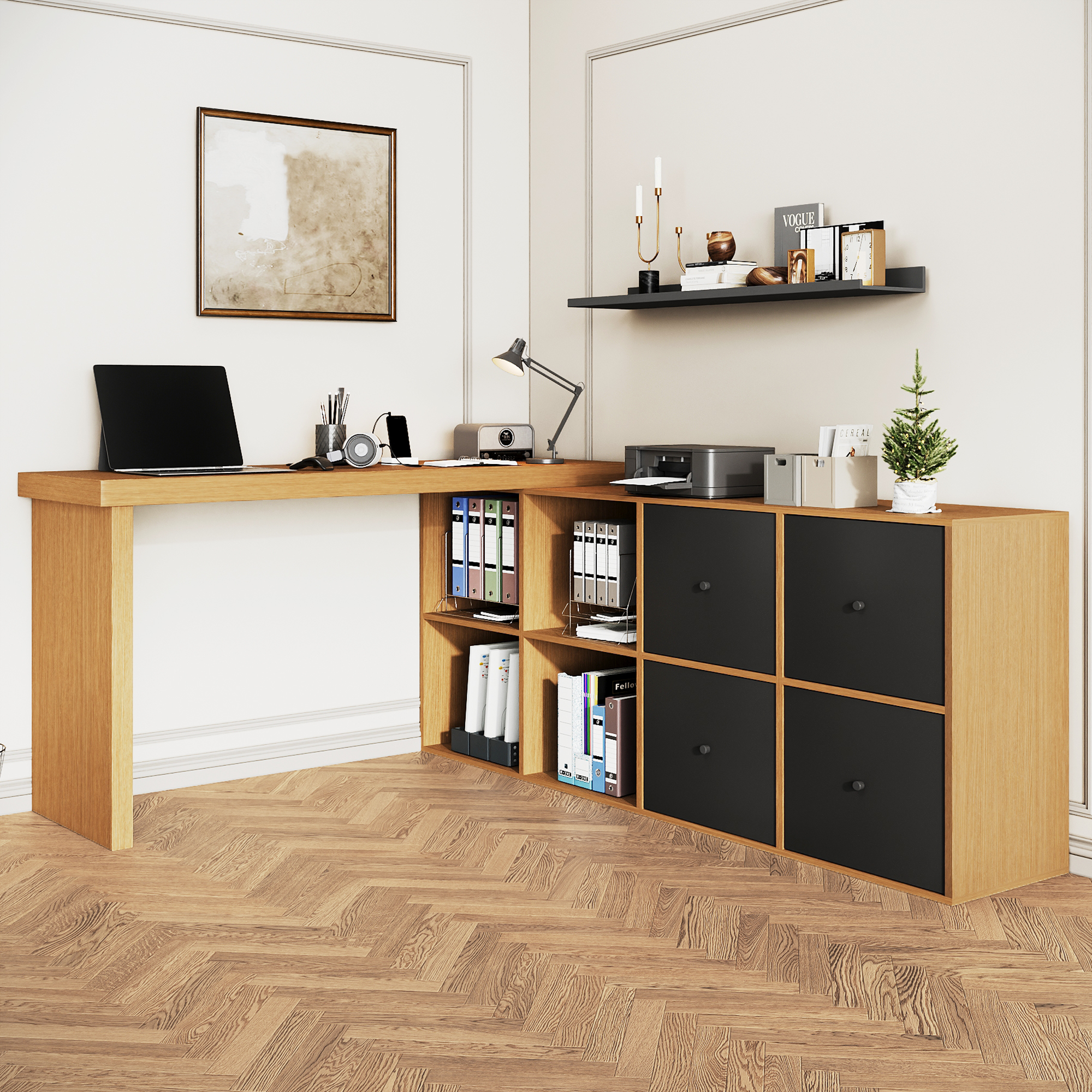 Corner Table, Top 360 Swivel - L-shaped Or Straight, Mdf, Table Top And Legs 4 Cm Reinforced, With 4 Compartments, 4 Drawers, Flexible Positioning, Desk, Computer Desk