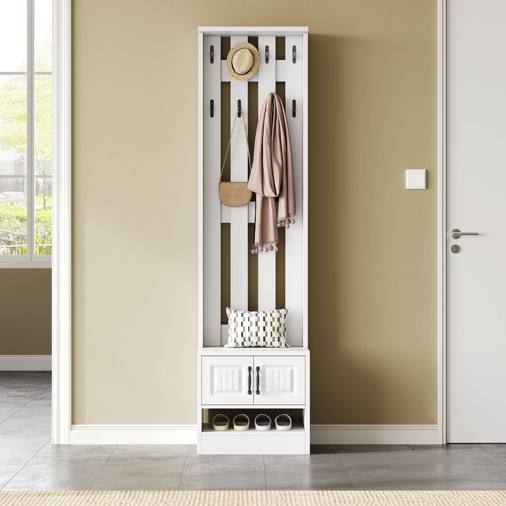 Banc à chaussures, armoire, meubles de couloir, avec 2 portes, panneau arrière