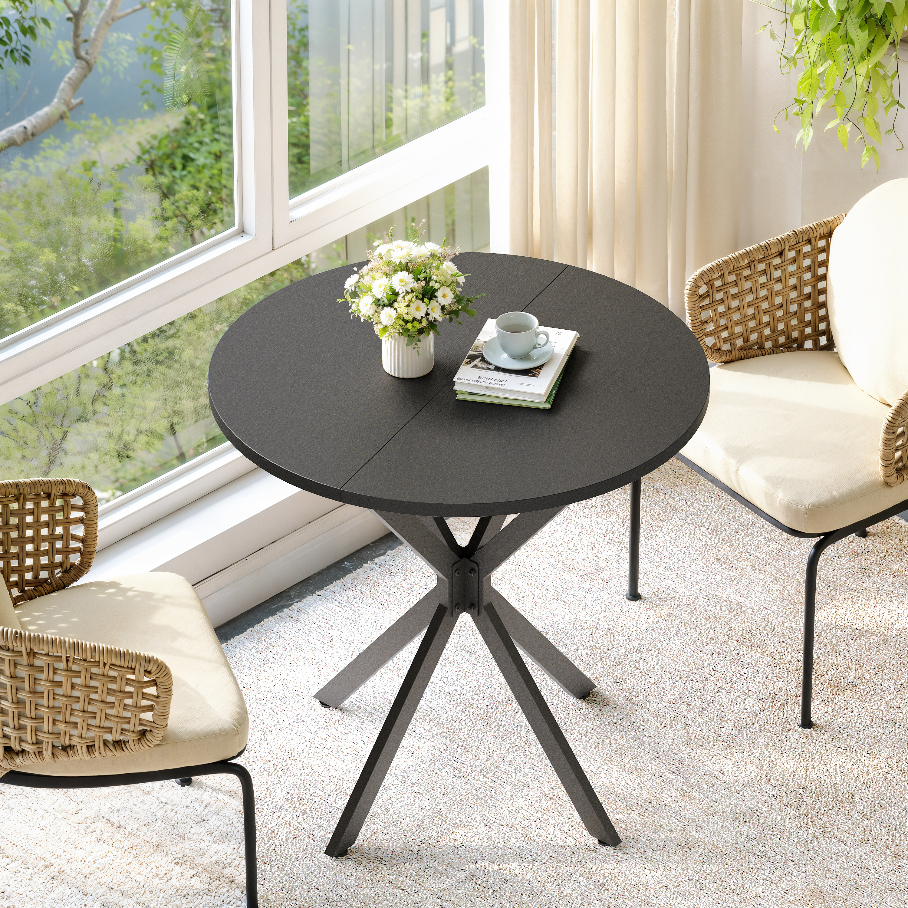 Round Table With Knock Knees, 80 Cm - Kitchen And Dining Table For Home Office, Balcony Or As A Coffee Table - Black 2