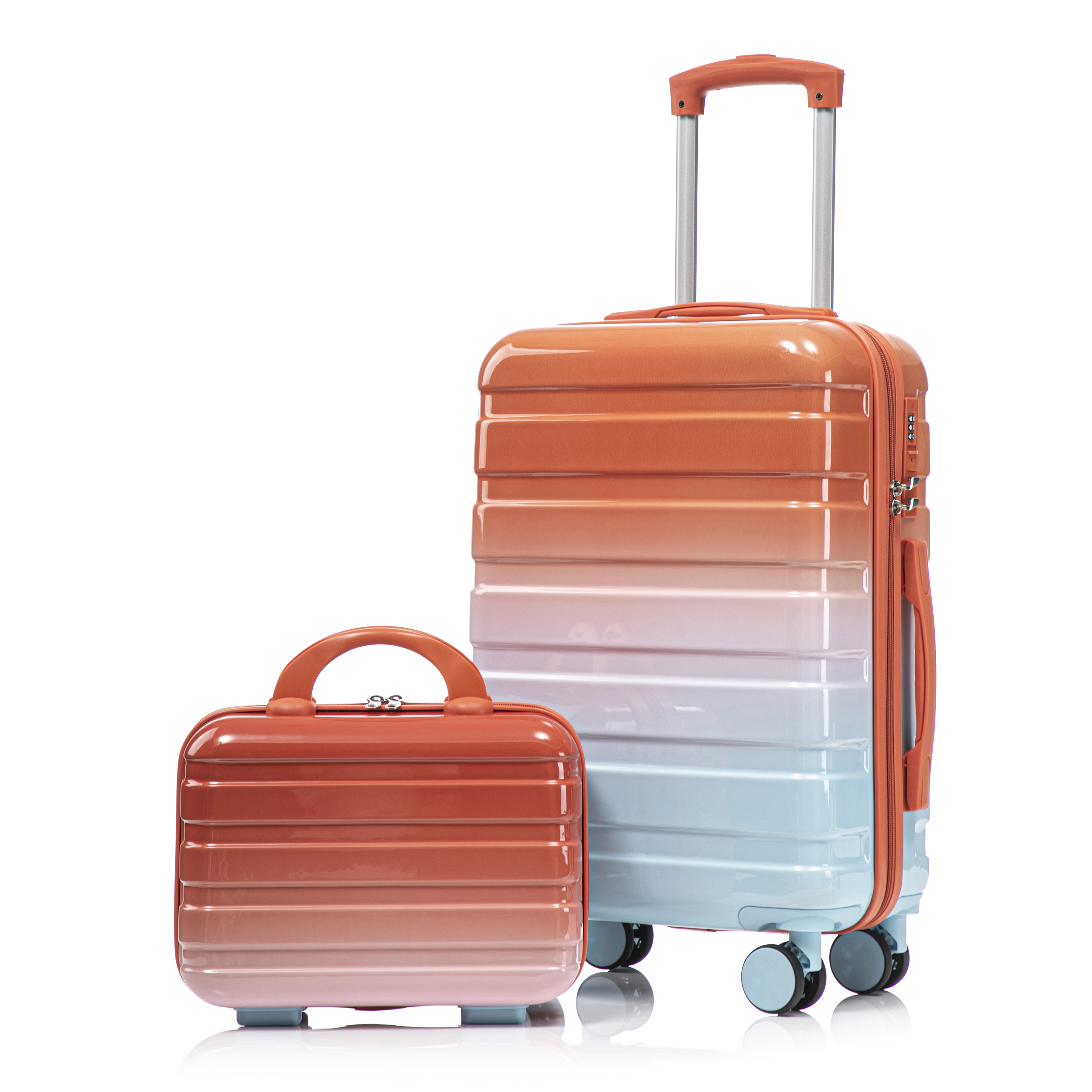 14in 20in 2-Piece PC Spinner Case Set With Combination Lock & 14in Cosmetic Bag  Red