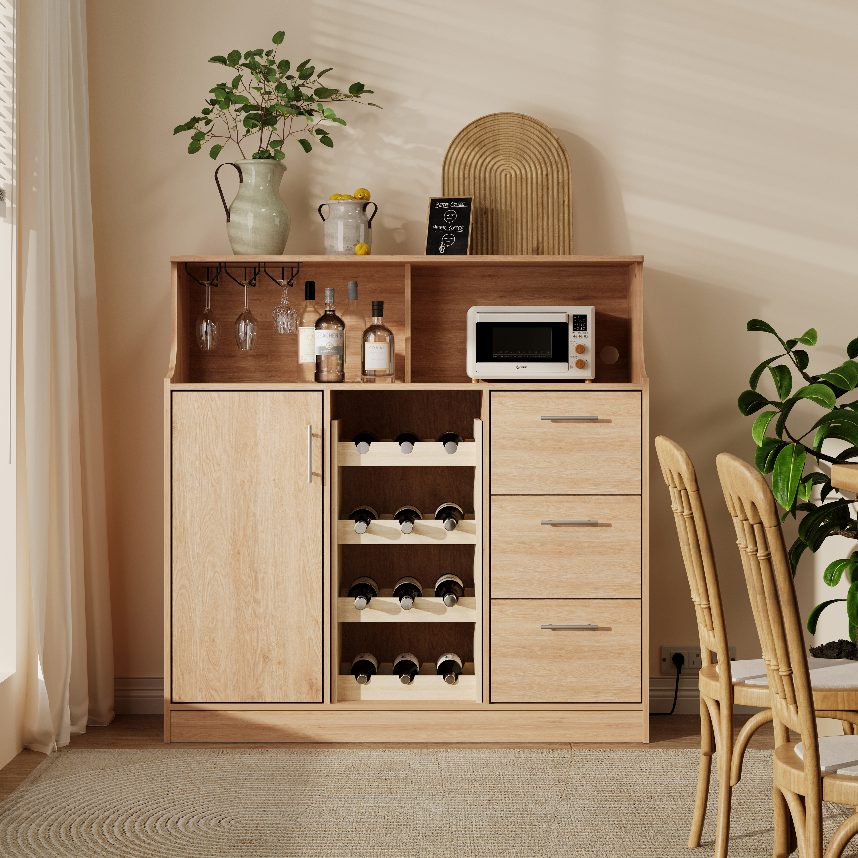 Sideboard, Restaurant-bar With LED, Sockets, Glass Holder, Wine Rack, Multi-layer Storage Space, Suitable For Use In The Restaurant And Kitchen
