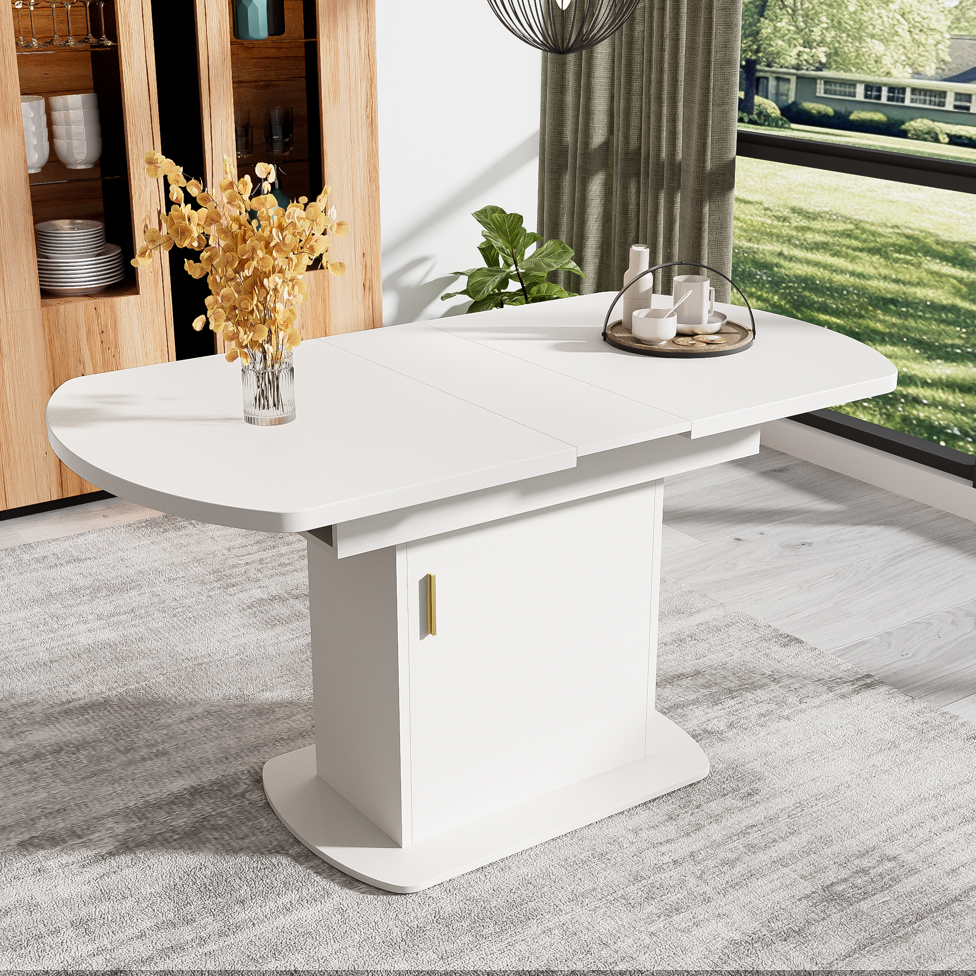 Extendable Oval Dining Table, L110 130XW70XH75cm,Dining Table With Storage, Coffee Leisure Table, Modern Minimalist Dining Table, Space-Saving Multifunctional Dining Table, White Golden Handle