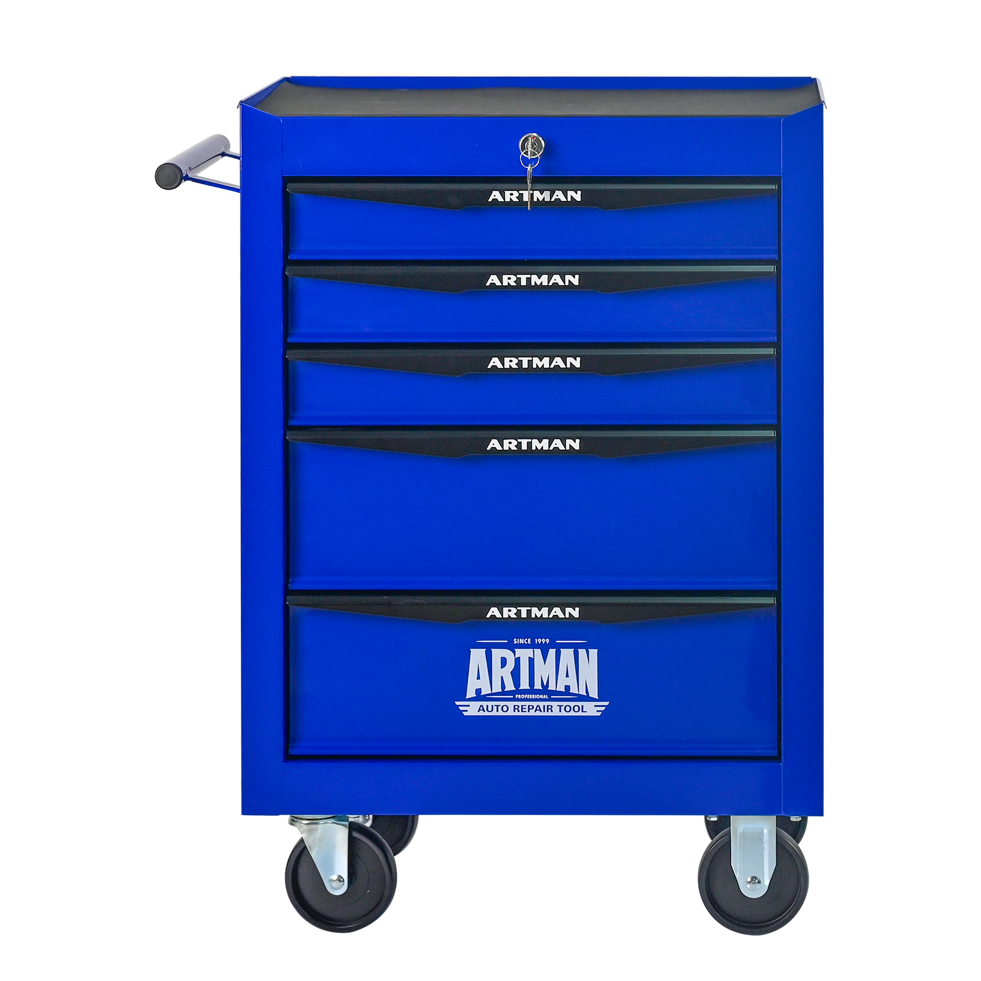 Rolling Metal Toolbox With 5 Drawers, 5 Shy Tool Cabinet With Ball Bearing Drawer Slides, Steel Tool Storage Box Organizer Black&BLUE 3