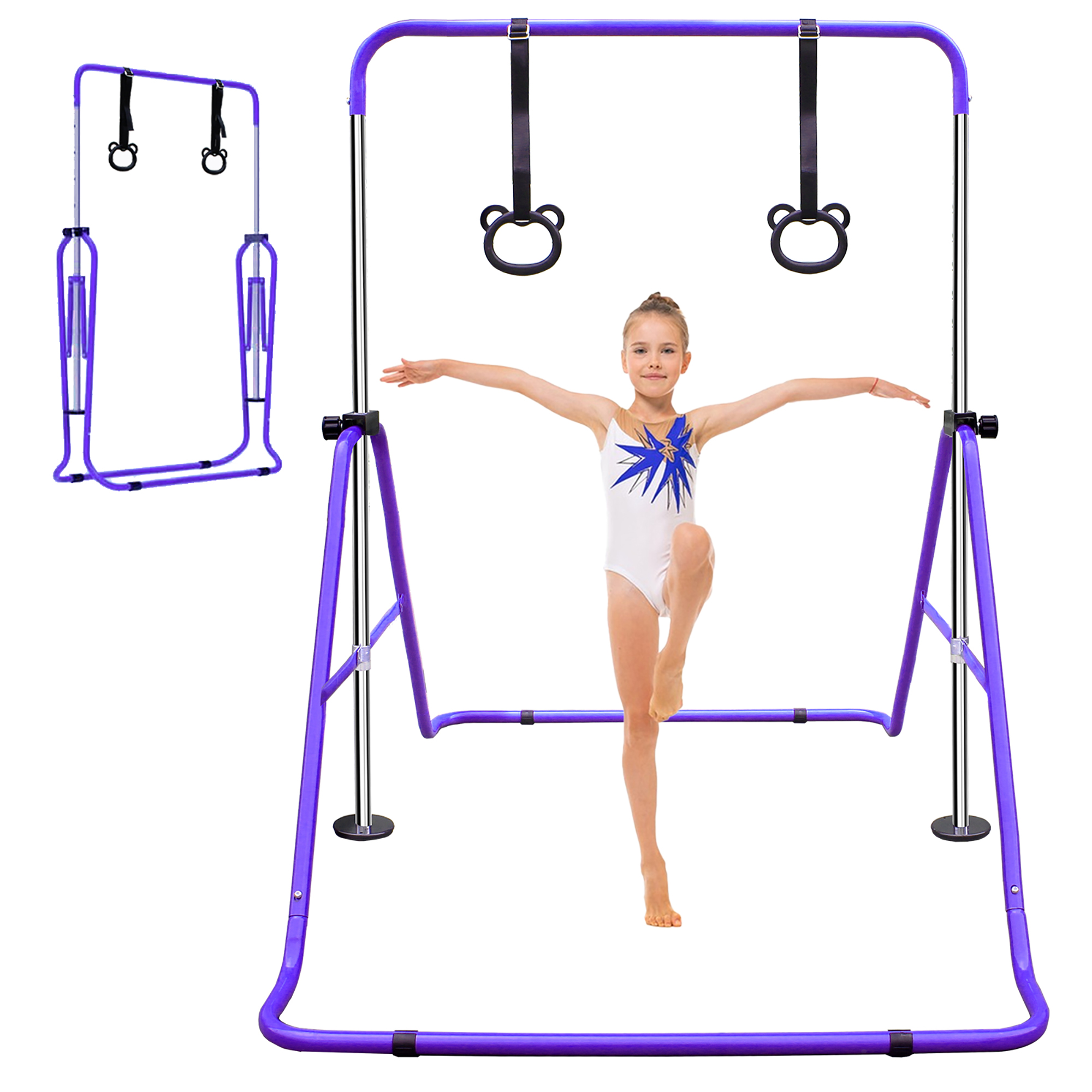 Children's Gymnastics Bar, Height Adjustable From 88.9 -- 129.54 Cm, Convenient For Storage, Non-slip, Suitable For Home Outdoor Training For Beginners And Young Athletes, Purple.