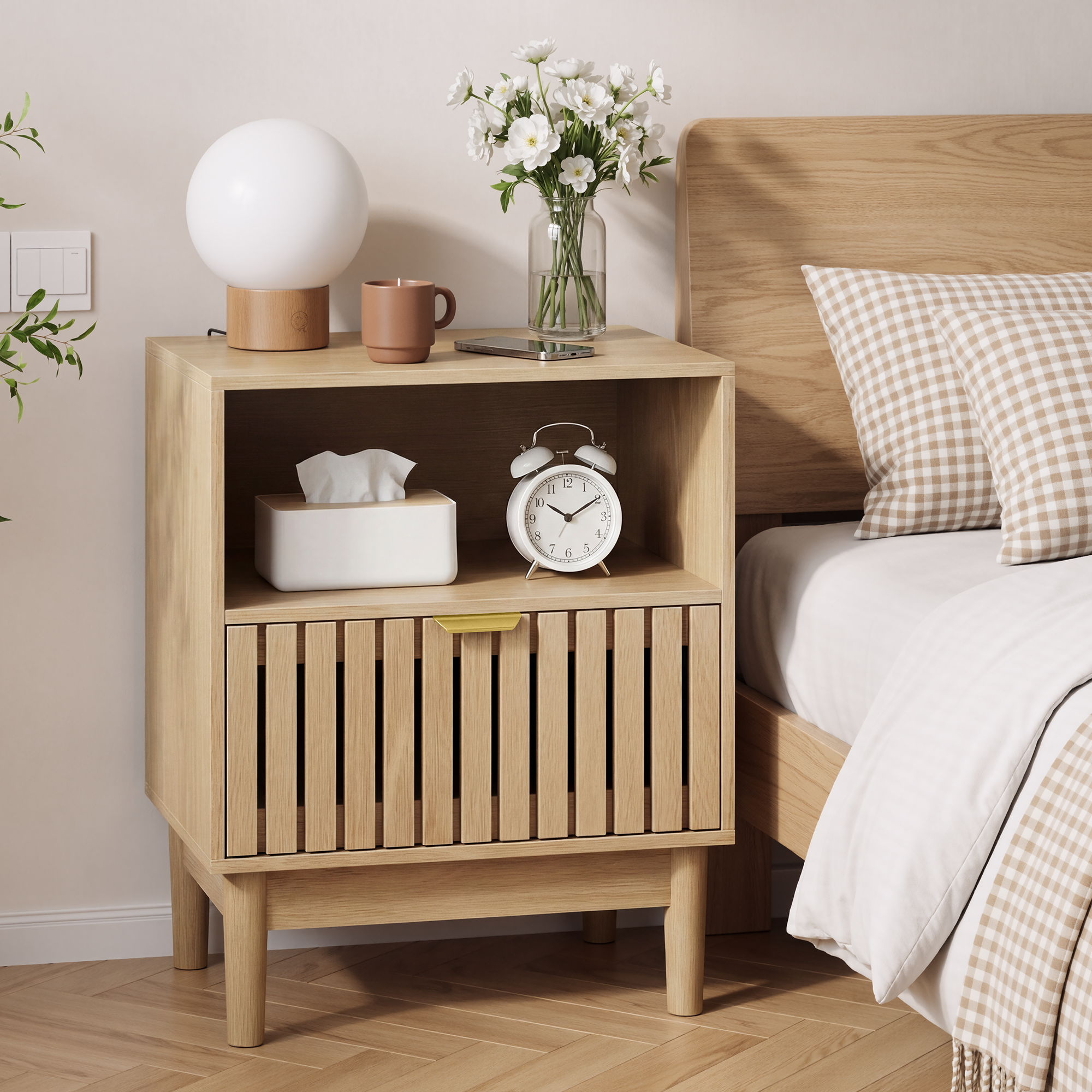 ModernEichen Night Table In Medieval Style, Latticeroof Design, With A Drawer. Suitable For Bedroom, Hallway, Living Room And Children S Room. Size 45 X 39 X 56.5 Cm, 1 Piece.