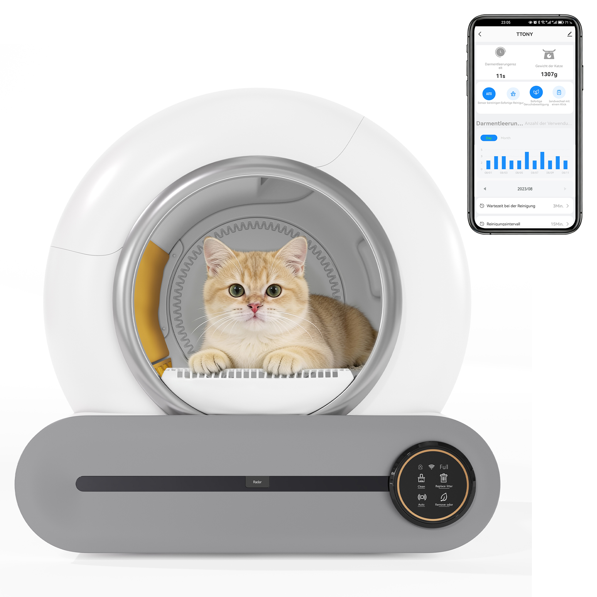 65L Adaptive Self-Cleaning Cat Litter Box For Multiple Cats, Automatic Creation, Suitable For Many Kinds Of Litter, Infrared Sensor, Eliminates Odor, APP Controlled, Safe Child Lock,