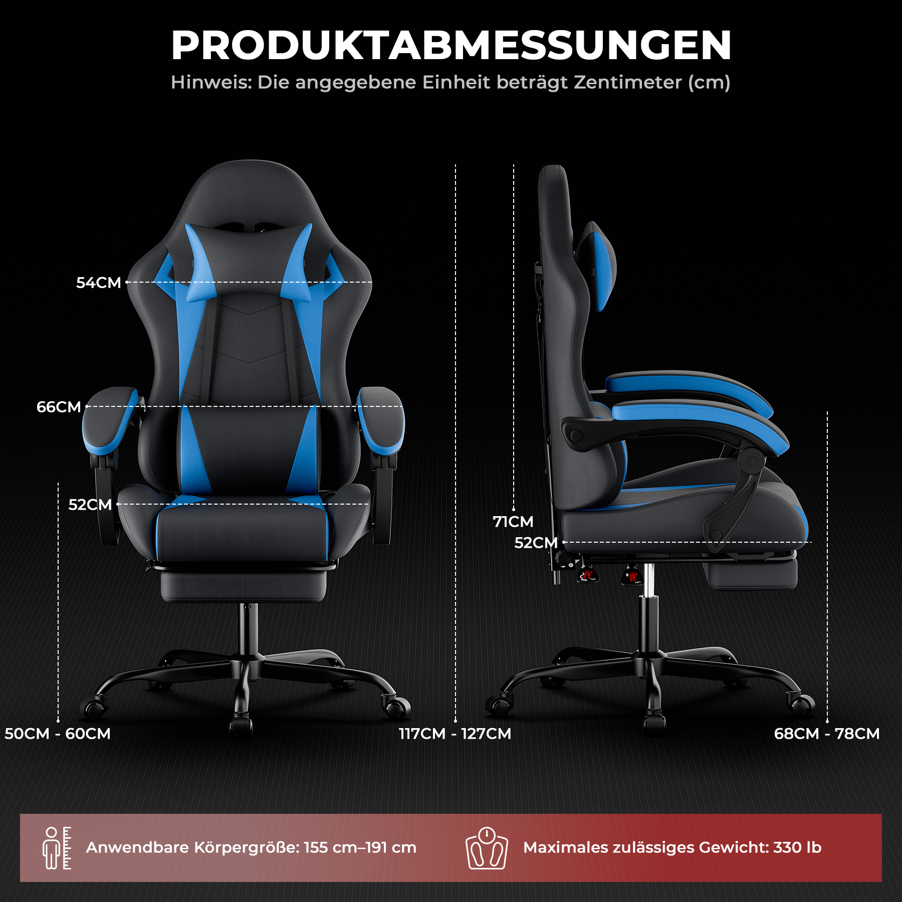 Gaming Chair Ergonomic Gaming Chair With Lumbar Cushion And Headrest, Gamer Chair Height Adjustable, Pc Chair For Adults Girl Boy,Black Blue