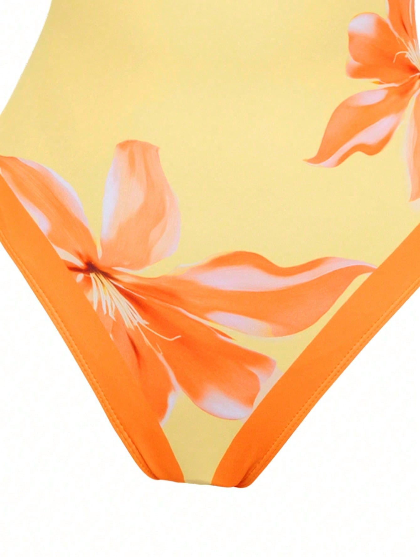 Yellow & Orange Floral Print Tie Strap One-Piece Swimsuit With Matching Sarong Cover Up — foto 4