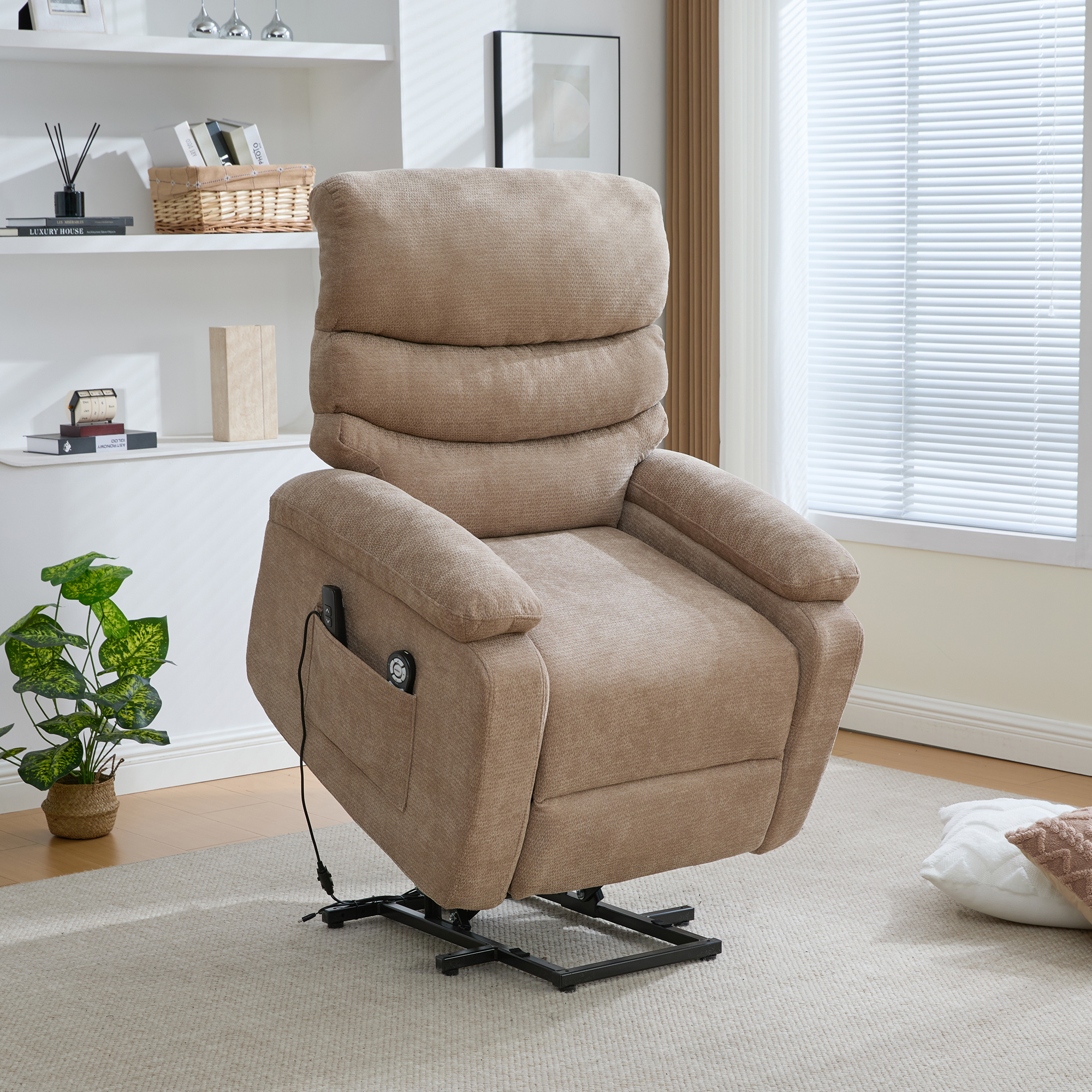 Multifunctional Electric Recliner With Stand-up Aid, Massage And Heat Function, Electrically Adjustable Backrest And Footrest As Well As Side Storage Pockets