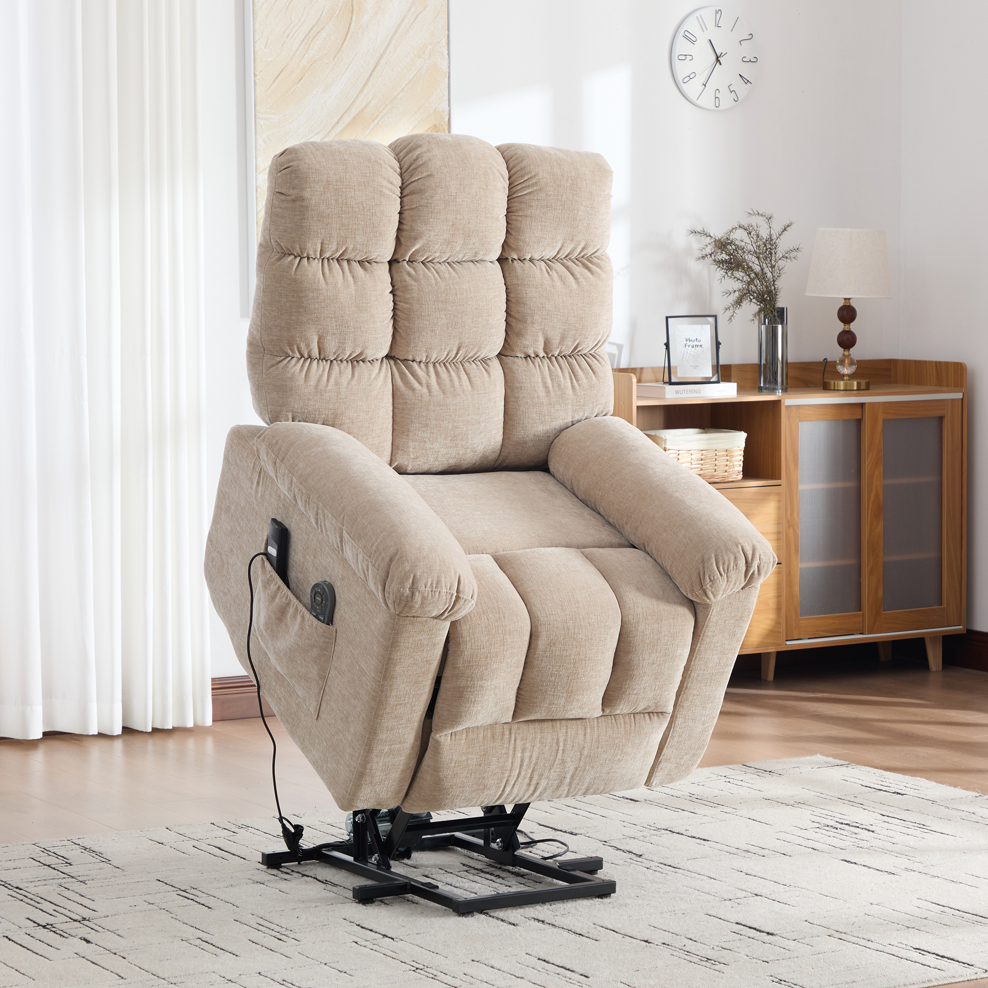 Multifunctional Electric Recliner With Stand-up Aid, Massage And Heat Function, Electrically Adjustable Backrest And Footrest As Well As Side Storage Pockets.