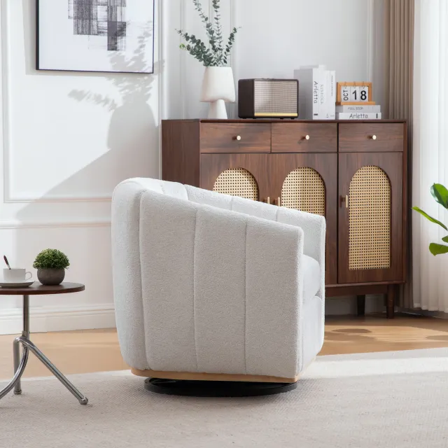Modern Chenille Ottoman With Metal Base