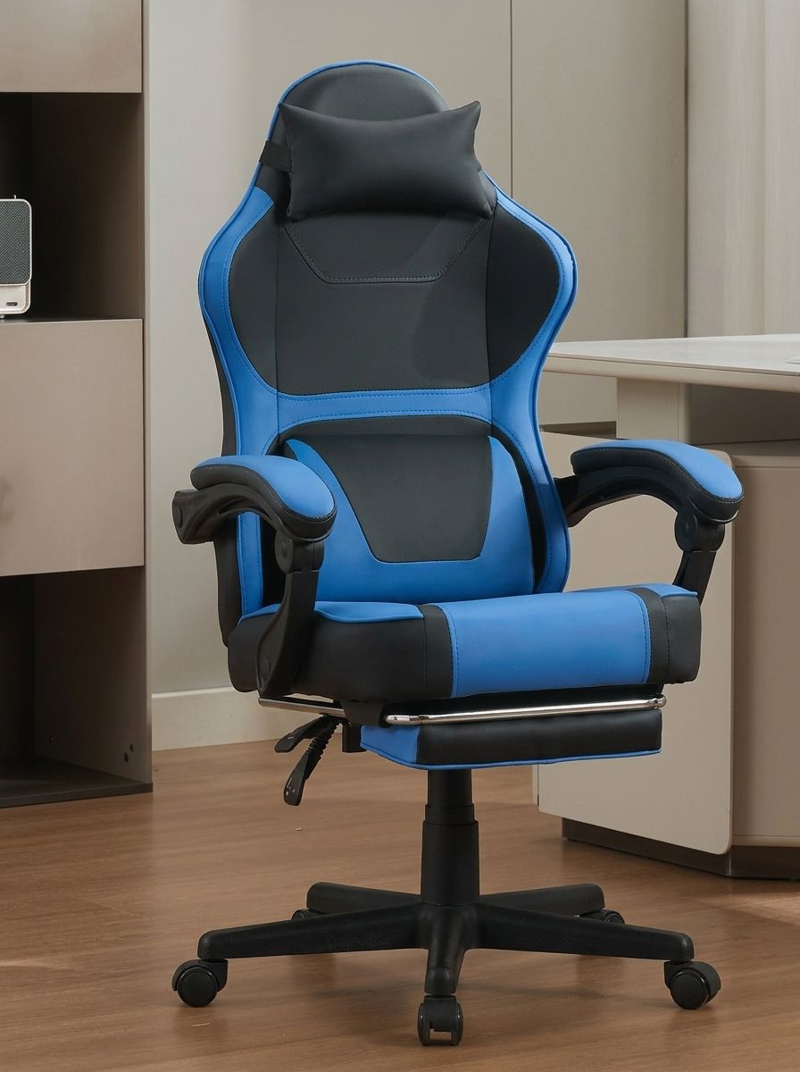 Ergonomic Business Gaming Chair With Lumbar & Neck Support, Adjustable Footrest, 300 Lbs Load Capacity  136 Kg , 360 Swivel, For Home Office & Relaxed