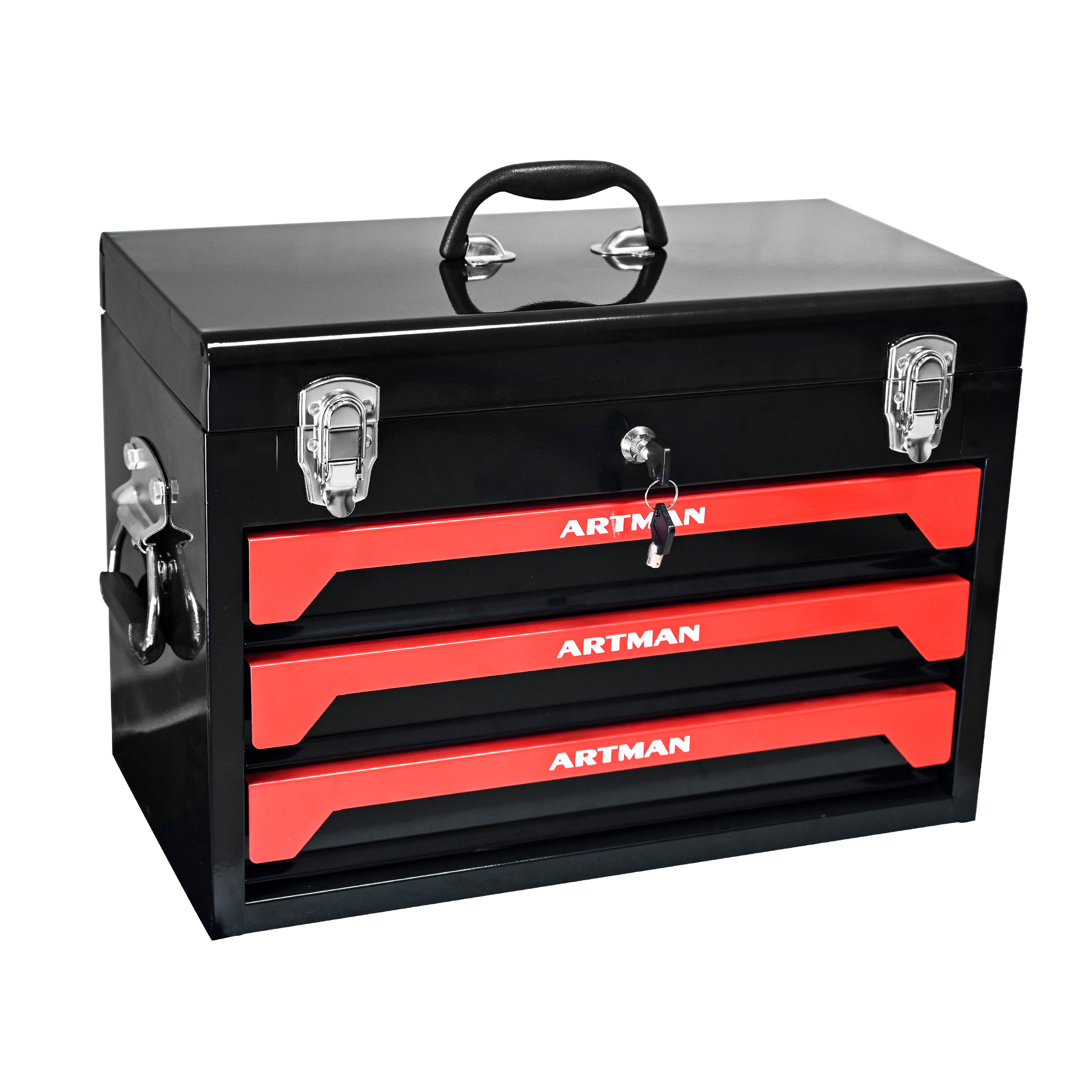 20in Portable Three-Tier Steel Tool Tools With Metal Locks Instead Of Tools.-Black & Red BLACK&RED 3