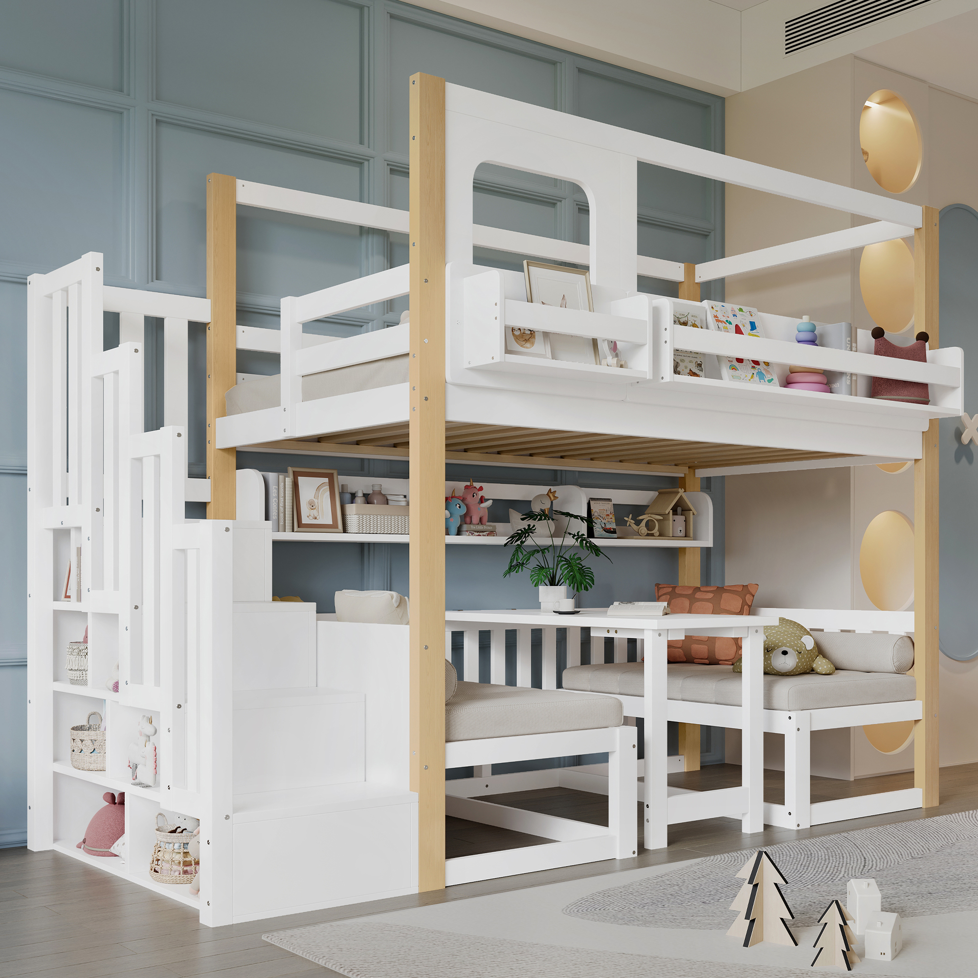 Lit superposé, lit enfant, table multifonctionnelle réglable en hauteur – Image 4