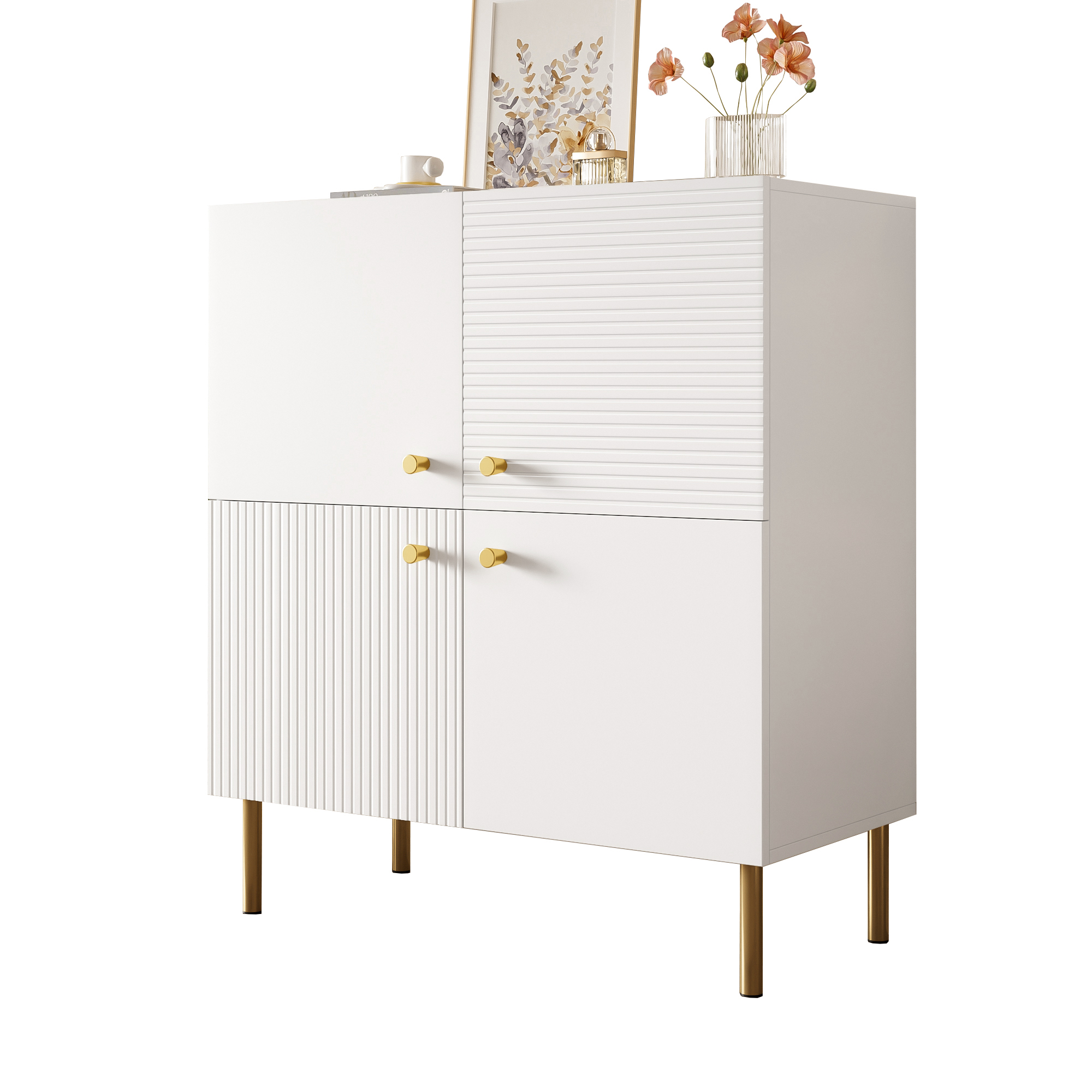 Modern White MDF Sideboard With Zinc Alloy Handles & Steel Legs  Stylish Storage Furniture For Living Room, Bedroom & Hallway