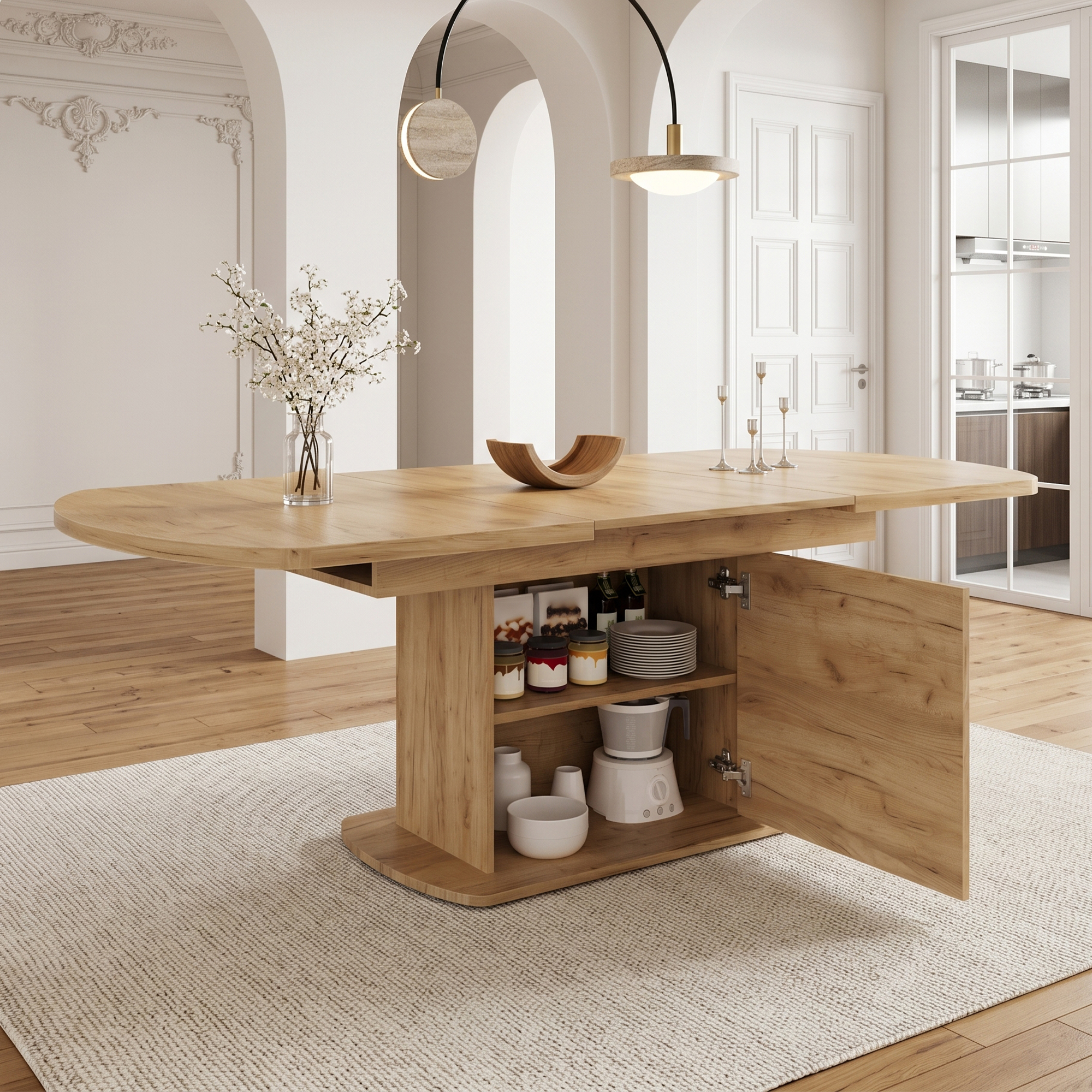 Extendable Oval Dining Table, L140 200xW80xH75cm,Dining Table With Storage, Coffee Leisure Table, Modern Minimalist Dining Table, Space-Saving Multifunctional Dining Table, Oak Color