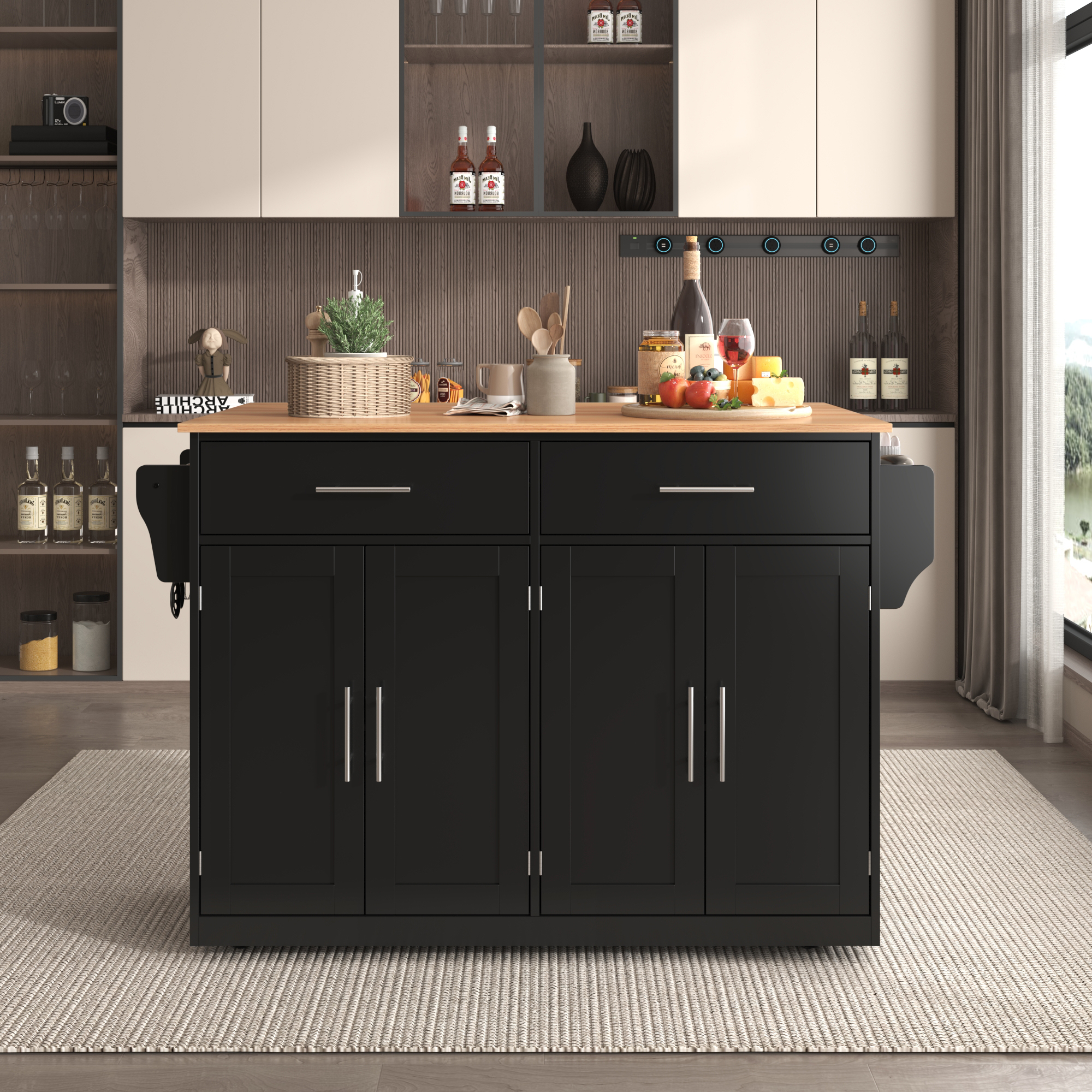 Serving Trolley With Folding Tabletop, 120x46 X91 Cm, Black, With Castors And Interchangeable Wooden Legs, Ideal For Kitchen And Dining Room 5