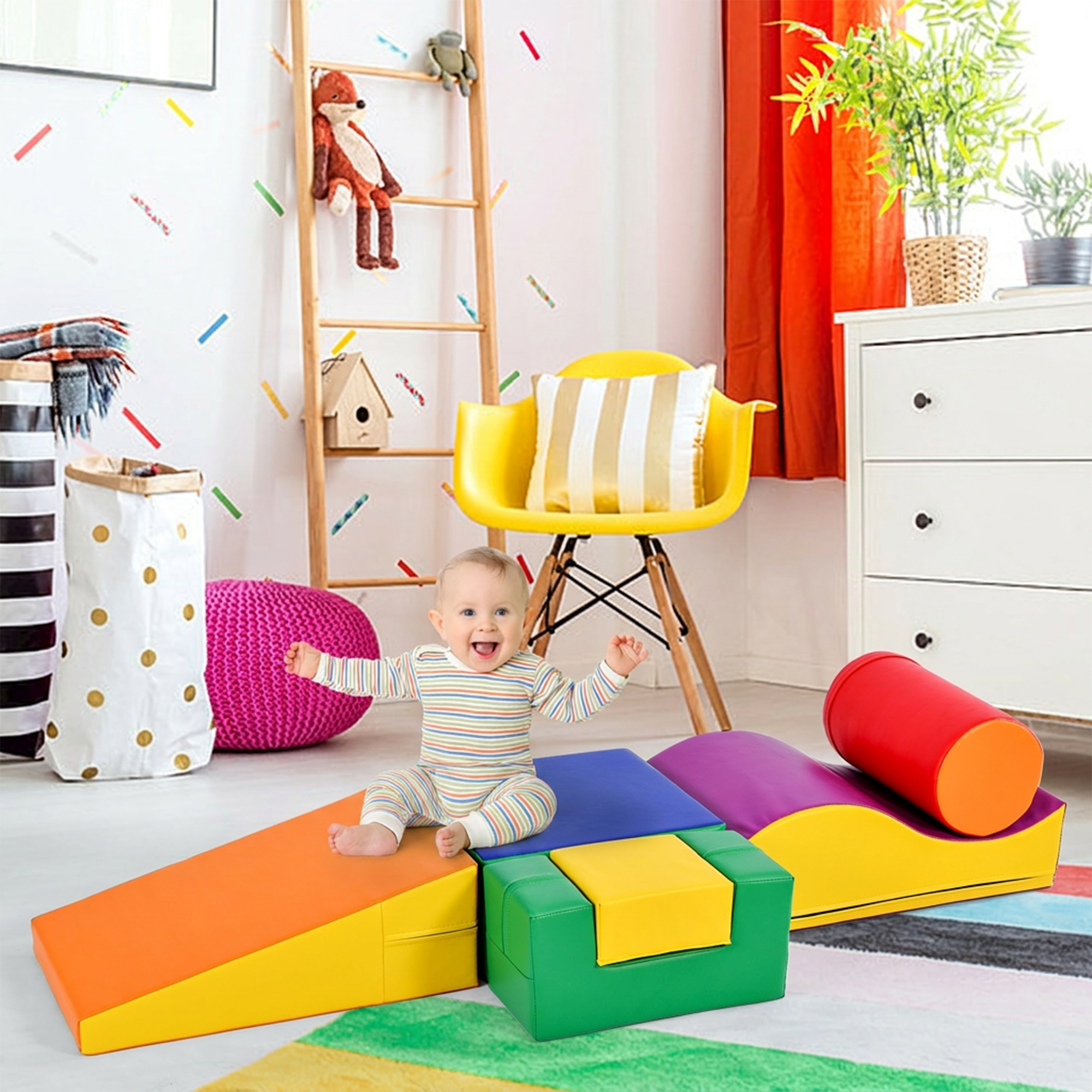 6 TLG Giant Building Blocks For Romping & Climbing Large Building Blocks For Children. Stairs And Slide For Children - Toys For Climbing, Sliding And 