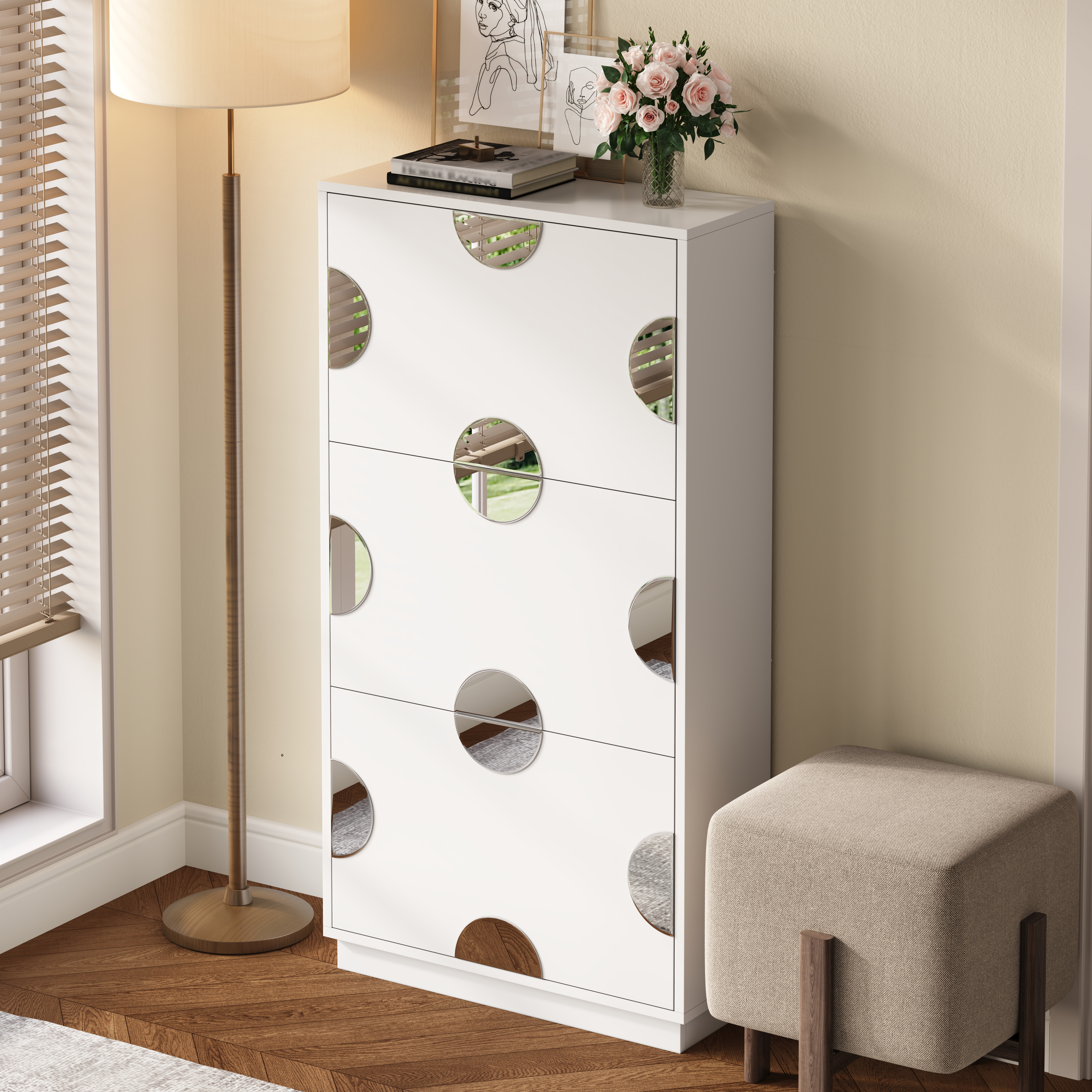 Armoire à chaussures blanche moderne et unique, armoire à 3 portes,
