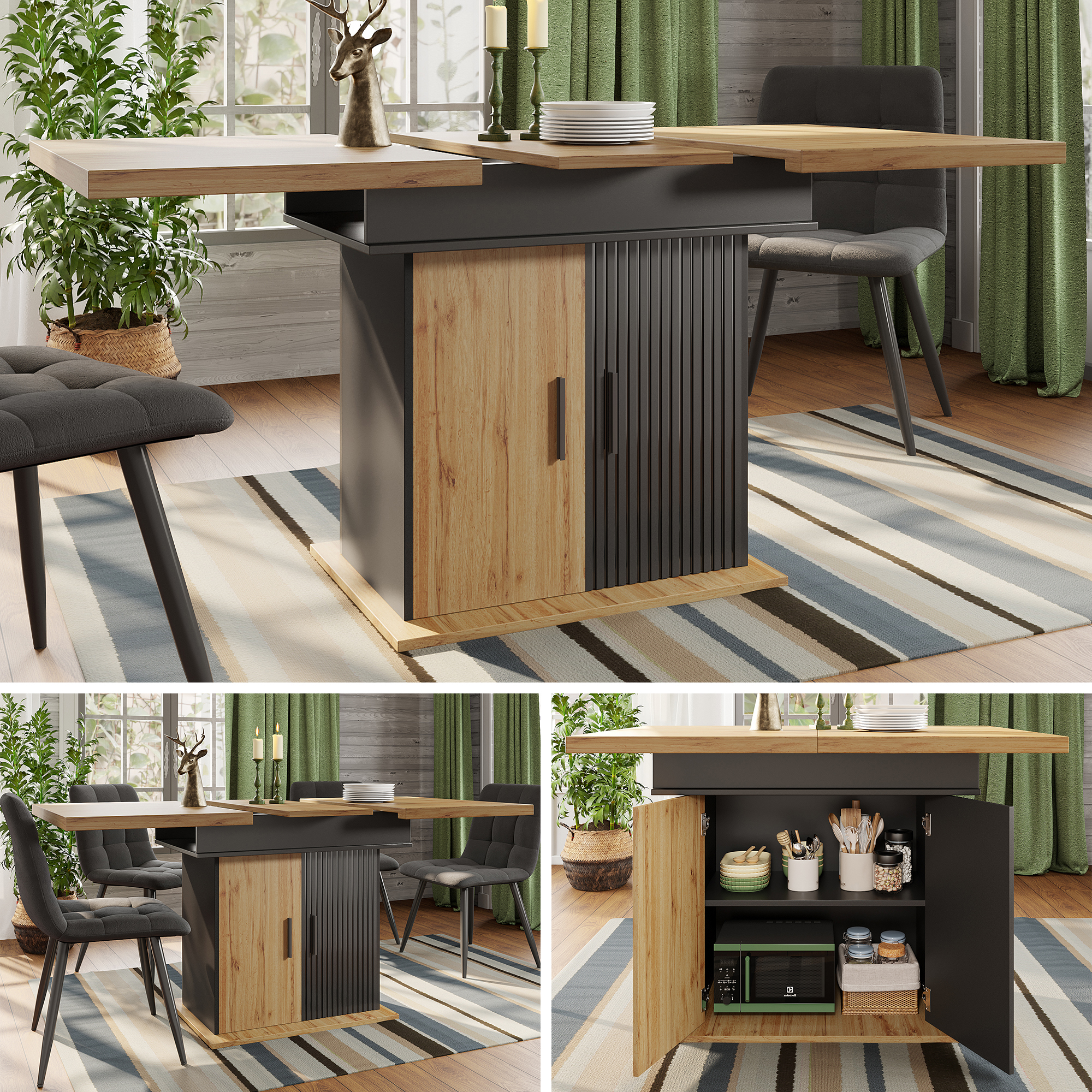 Telescopic Dining Table  Foldable Kitchen Table For 4-6 People, Extendable Dining Table, Space-saving Kitchen Table, For Kitchen And Living Room, Retr