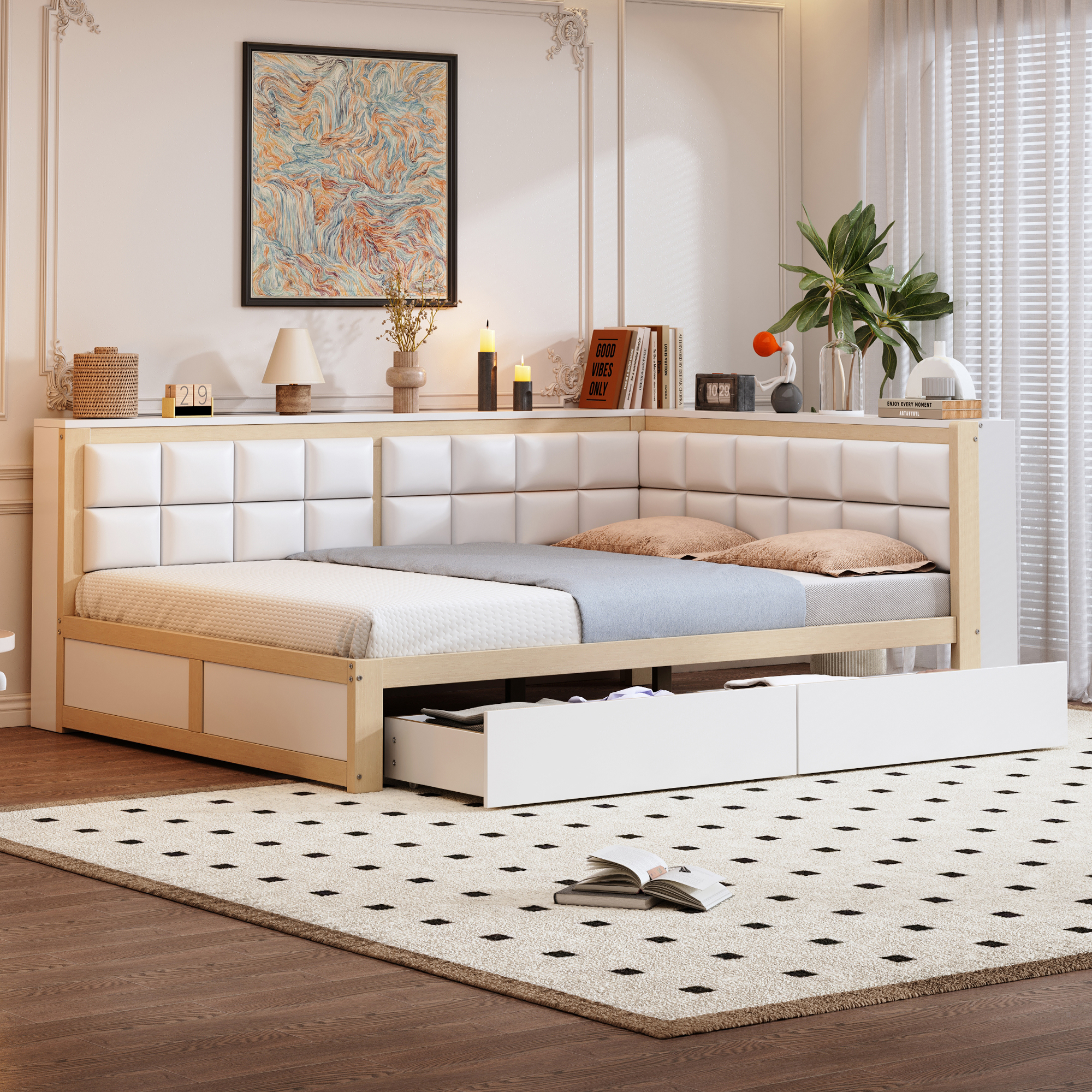 Sofa Wooden Bed 140 X 200, Multifunctional Bed With Soft Backrest, Large Storage Drawer, Single Bed, Youth Bed, Wooden Bed Made Of Pine Wood, Wood Color
