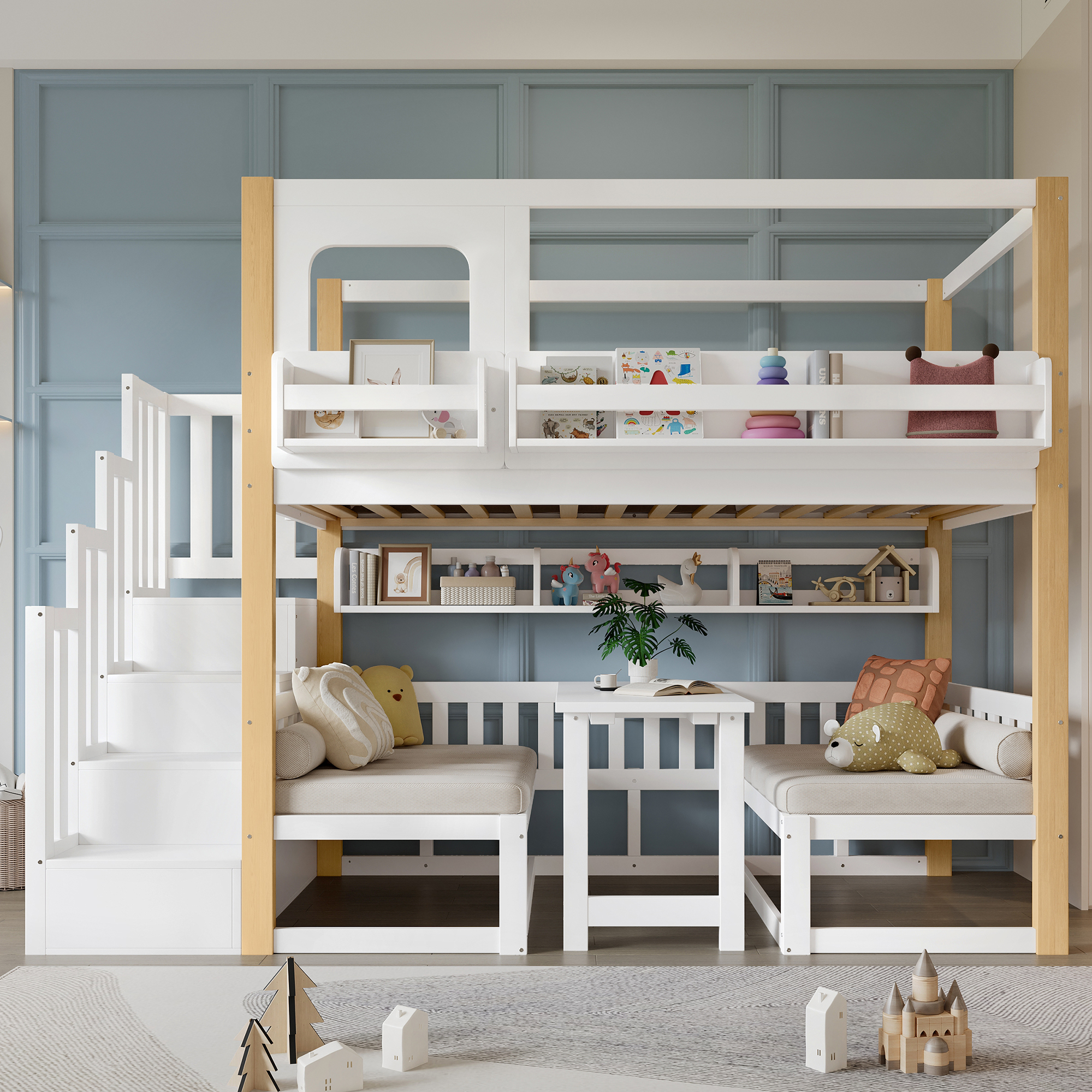 Lit superposé, lit enfant, table multifonctionnelle réglable en hauteur – Image 2