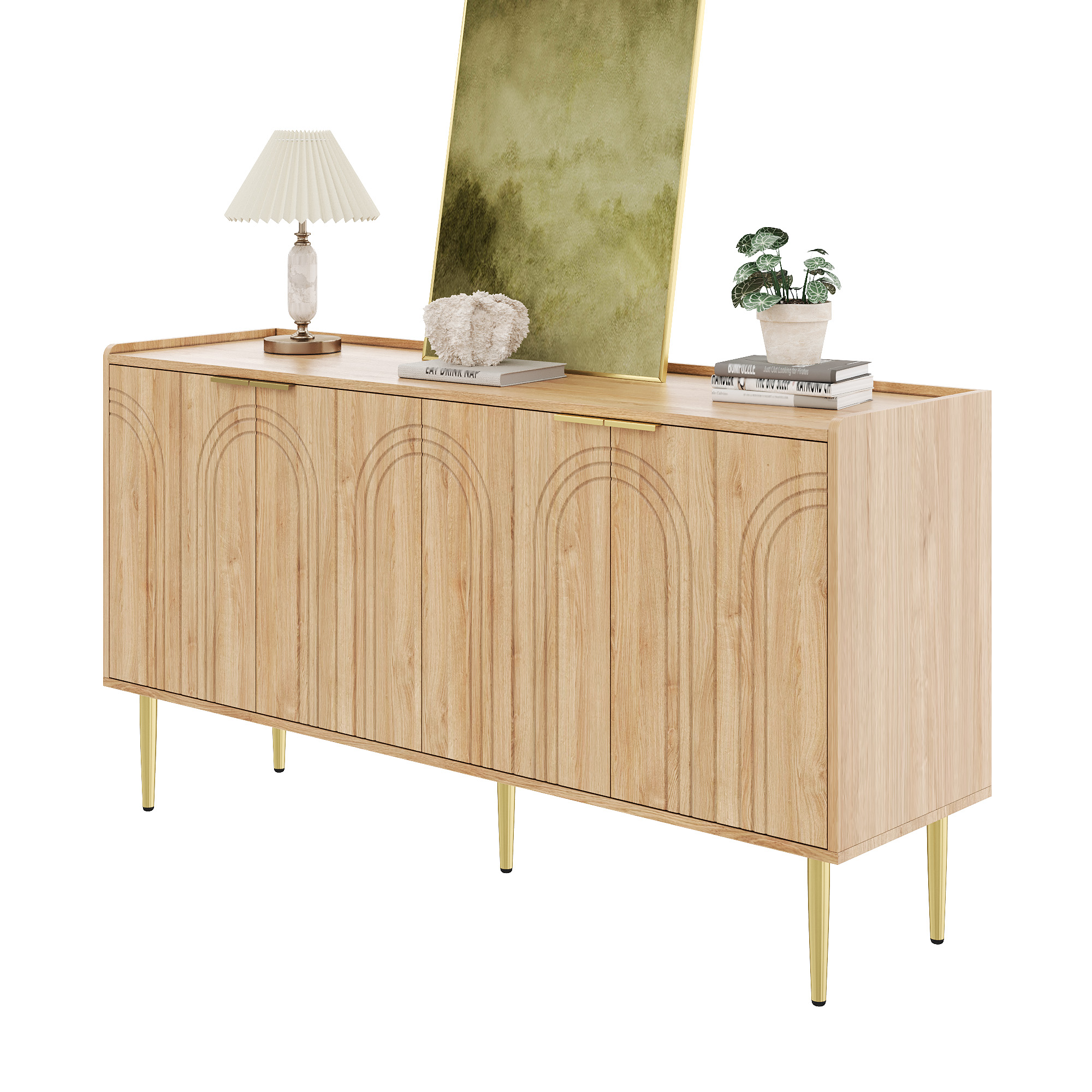 Odern And Simple Credenza Modern Sideboard Cabinet Credenza Storage Buffet Living Room Set,140L X 38W X 75Hcm
