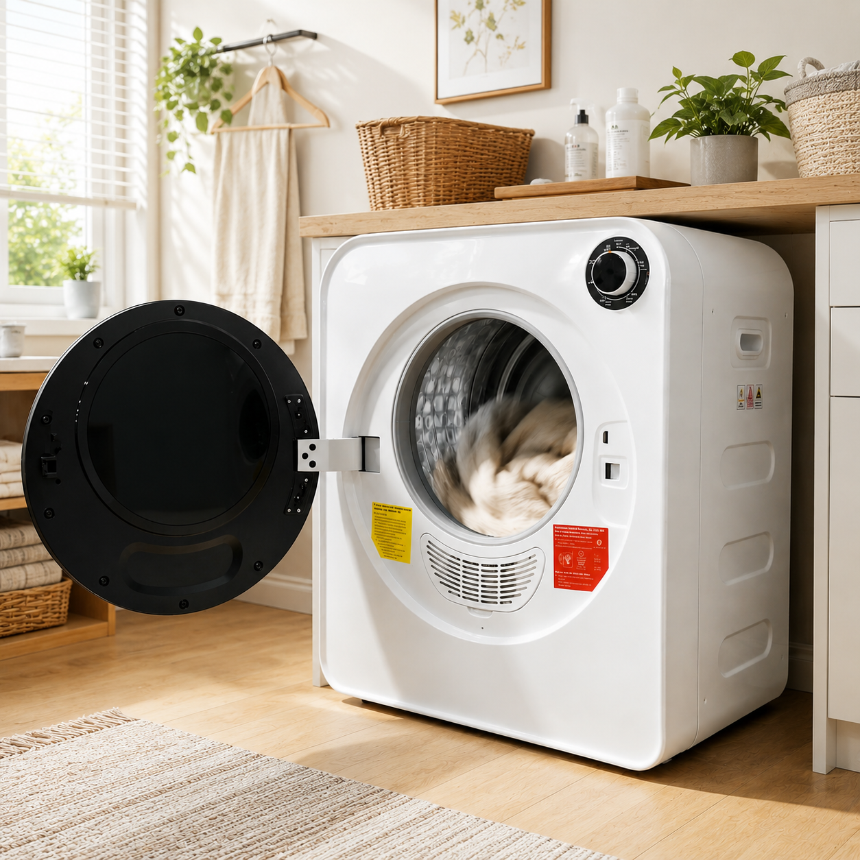 Heavy Duty Tumble Dryer   PTC Ceramic Heater & Stainless Steel Drum, 4 Programs Incl. Cooling Function, Double Safety, Stack Wall Mountable. PCM Housi