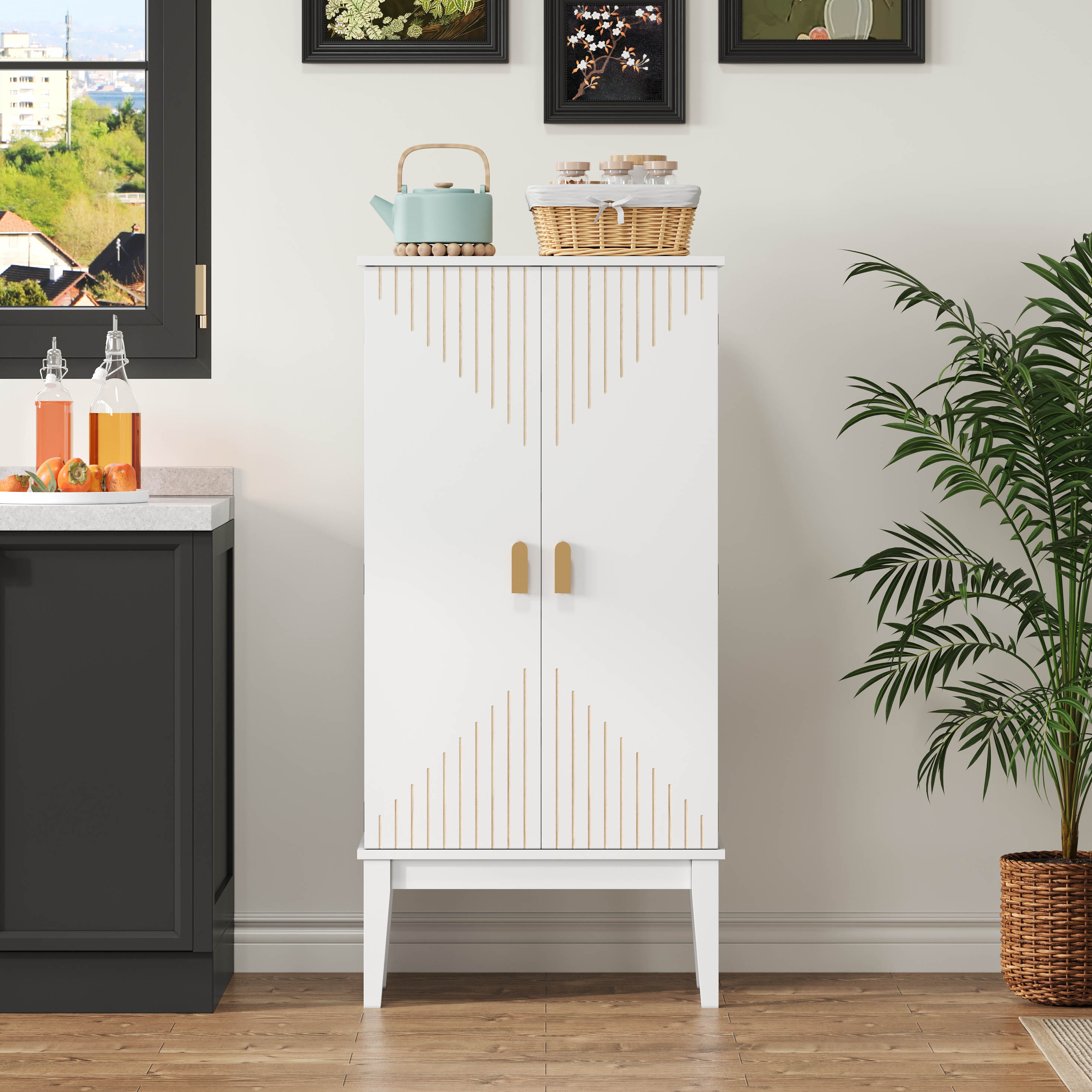 120X59X30cm Kitchen Cabinet, Cabinet, Sideboard, Spacious 2 Door Storage Cabinet With Door Shelf, Vintage Style Storage Cabinet  Suitable For Kitchen, Dining Room, Living Room And Hallway