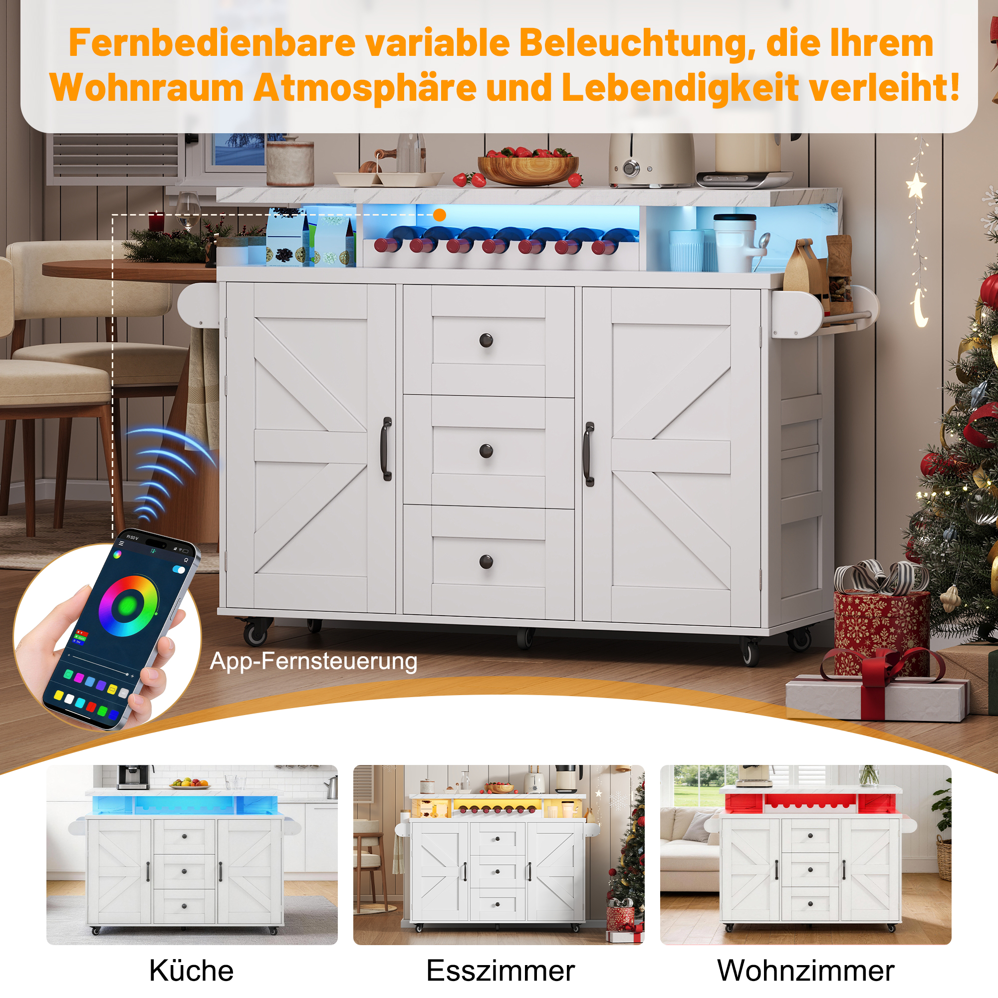 Mobile Kitchen Island With Folding Worktop, Kitchen Trolley, 5 Wheels, Door Shelf, Wine Rack And Glass Holder, 120x42x93cm 4